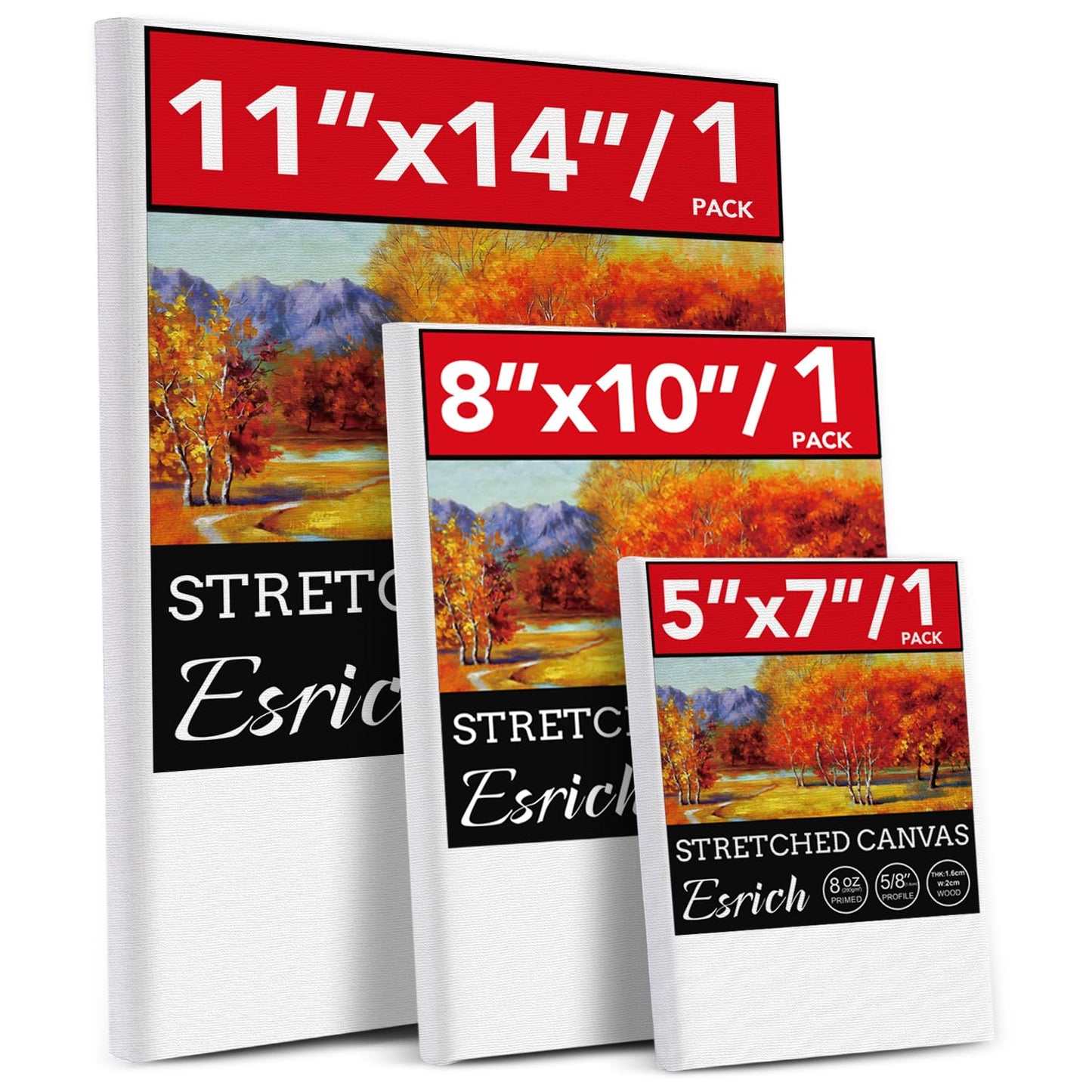 3 Pack Canvases for Painting with Multi Pack 11x14, 5x7, 8x10, Painting Canvas for Oil & Acrylic Paint