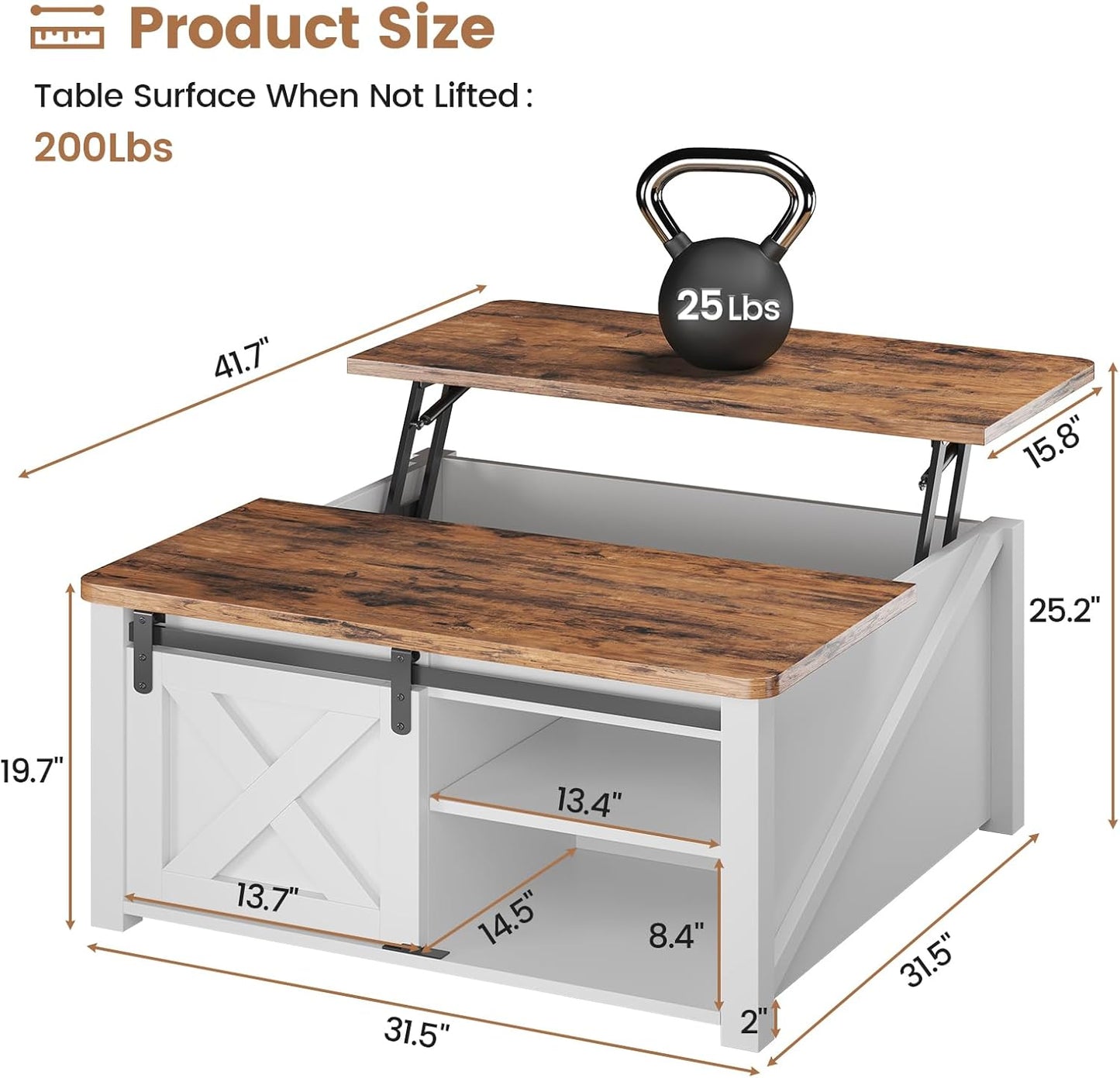 SEDETA 31.5" Lift Top Coffee Table with Storage, Square Coffee Table for Living Room, Farmhouse Coffee Table with Large Hidden Storage Compartment and Adjustable Shelves, White