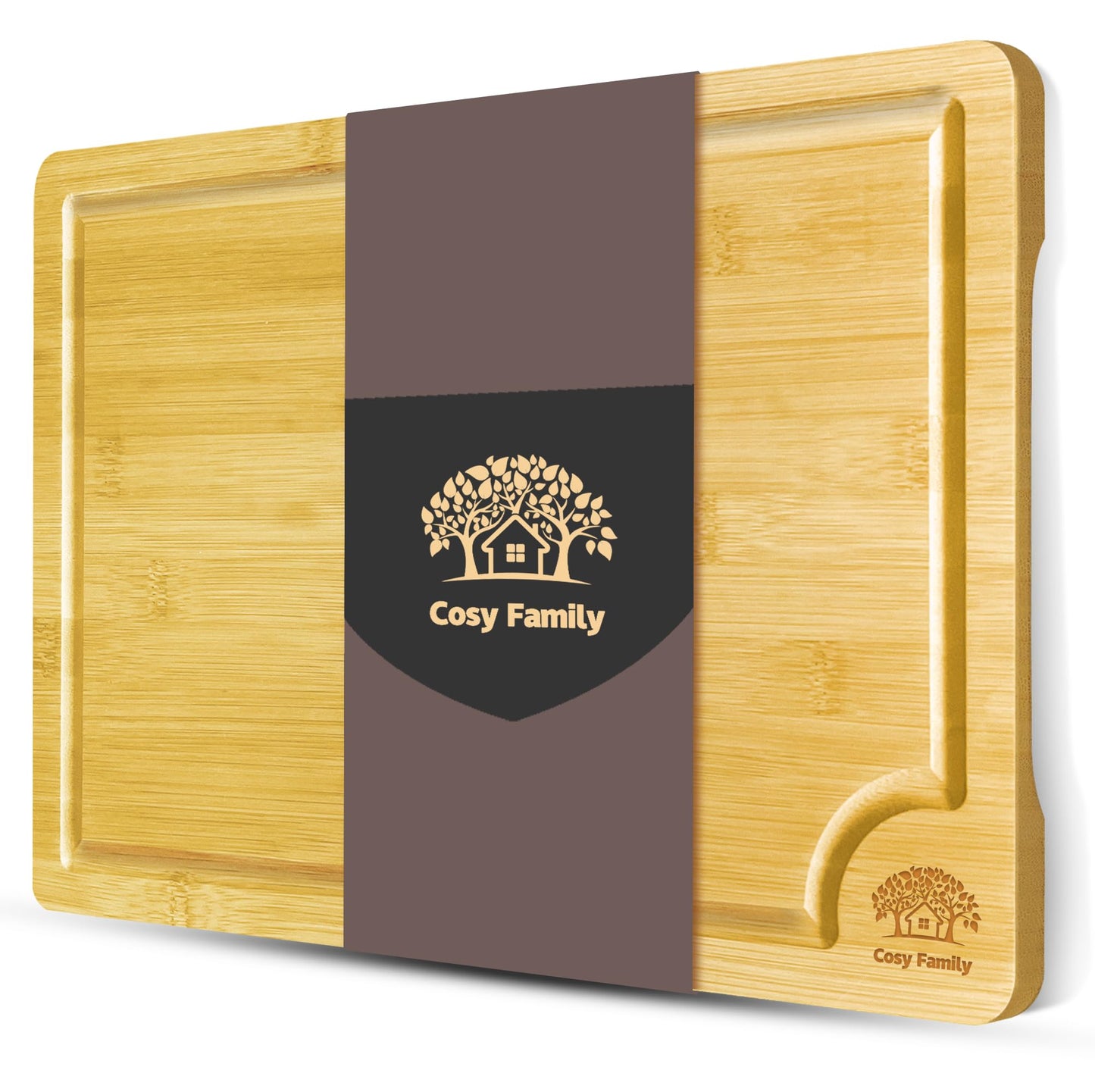 Cosy Family Wood Cutting Boards for Kitchen - Set of 3 - Bamboo Cutting Boards with Juice Groove, Serving Board Set, Thick Chopping Board for Meat, Veggies, Easy to clean