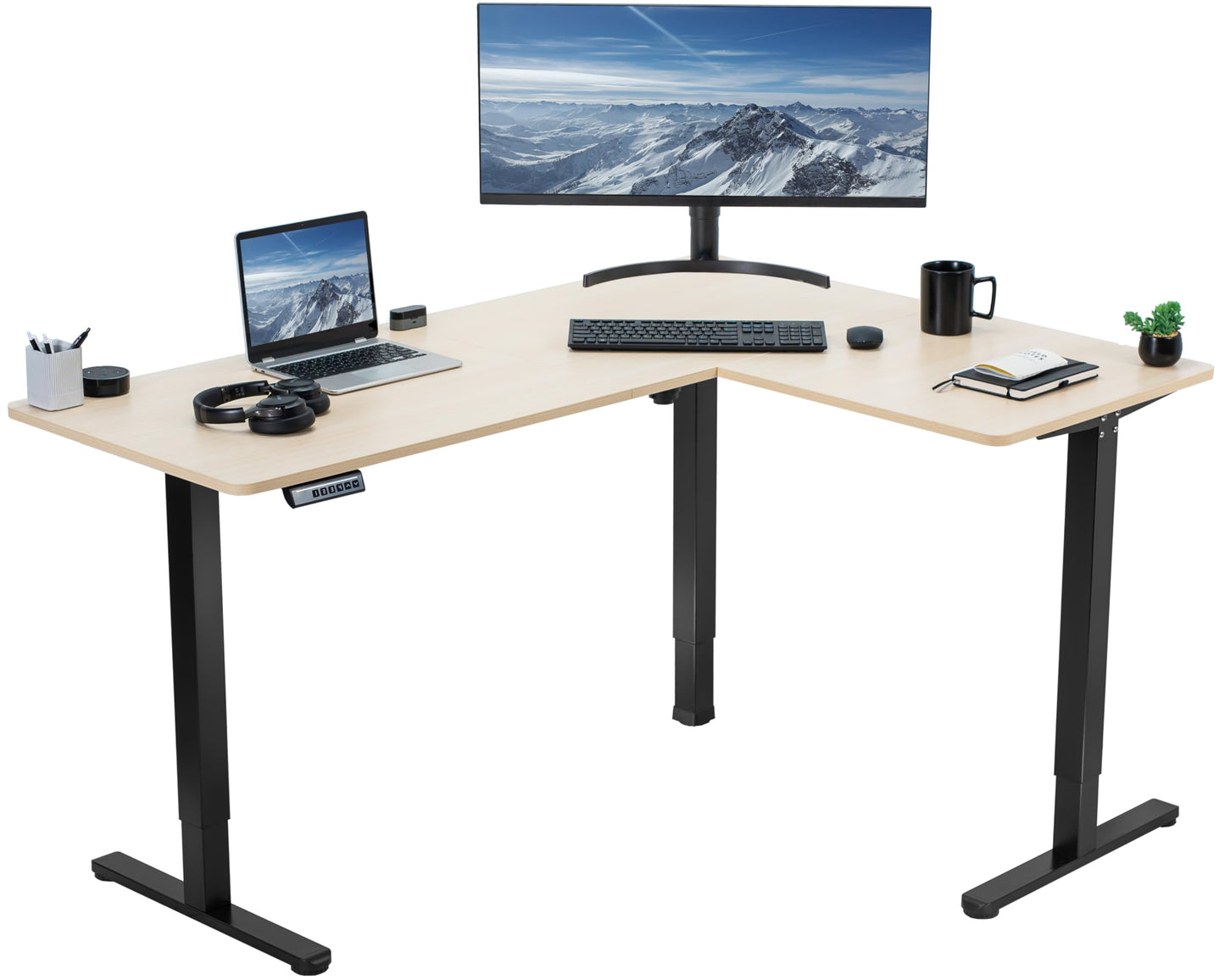 VIVO Electric Corner L-Shaped 63 x 55 inch Standing Desk, Height Adjustable, Memory Controller, White Top White Frame, DESK-E3CTW