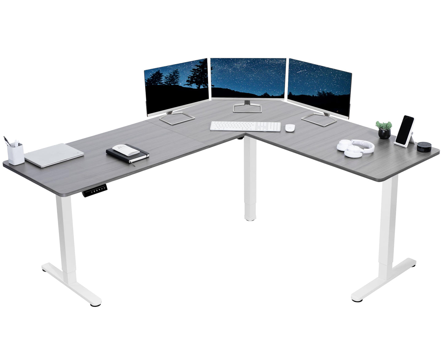 VIVO Electric Corner L-Shaped 63 x 55 inch Standing Desk, Height Adjustable, Memory Controller, White Top White Frame, DESK-E3CTW