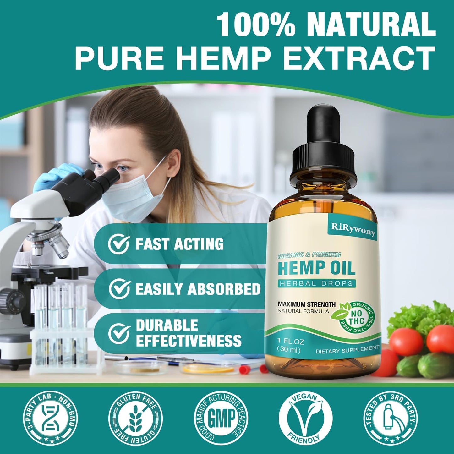 Hemp Oil High Potency - 3 Pack Maximum Strength Organic Hemp Drops for aldult Natural Relax - Relief Good Mood- Hemp Oils Tincture with Vegan, Non-GMO, Grown and Made in USA