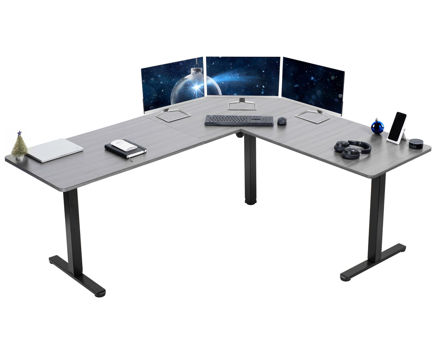 VIVO Electric Corner L-Shaped 63 x 55 inch Standing Desk, Height Adjustable, Memory Controller, White Top White Frame, DESK-E3CTW