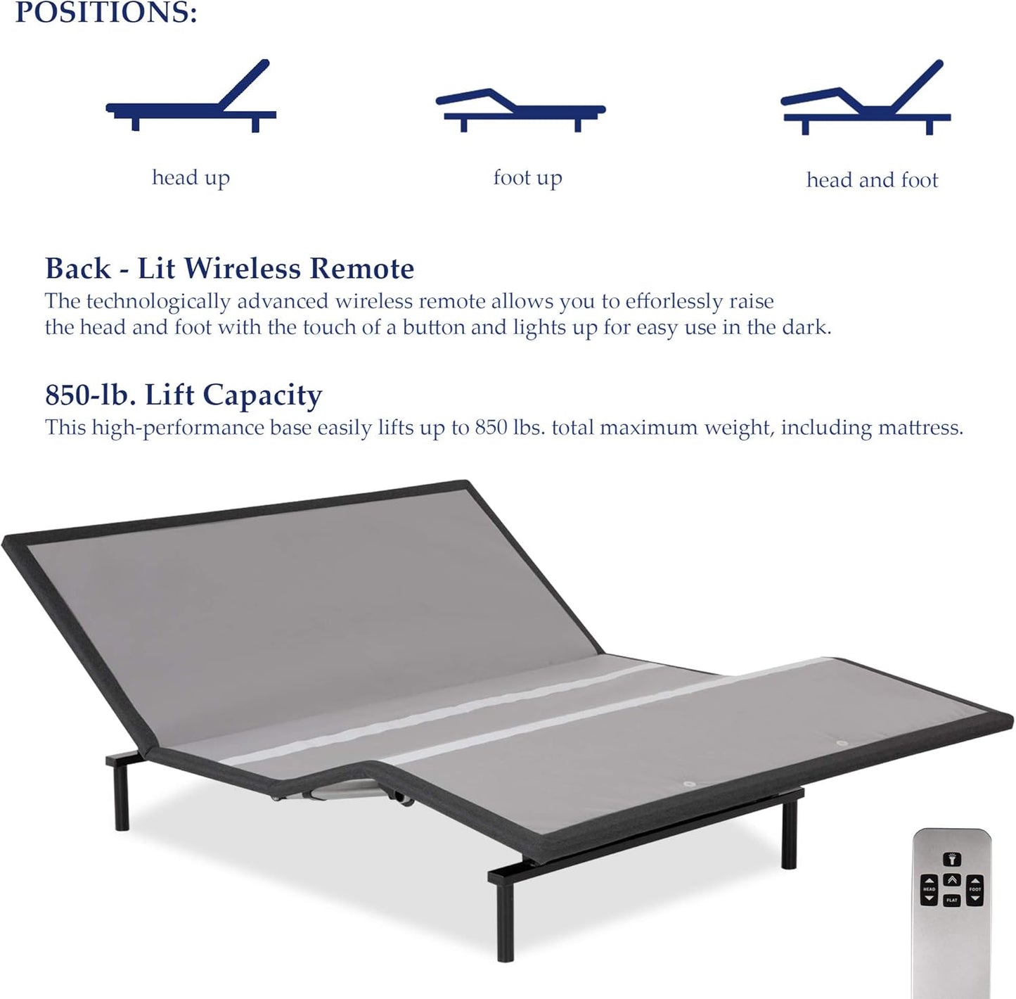 Continental Sleep Spinal Solution Adjustable Bed with Head and Foot Lift, Cal. King, Off-White