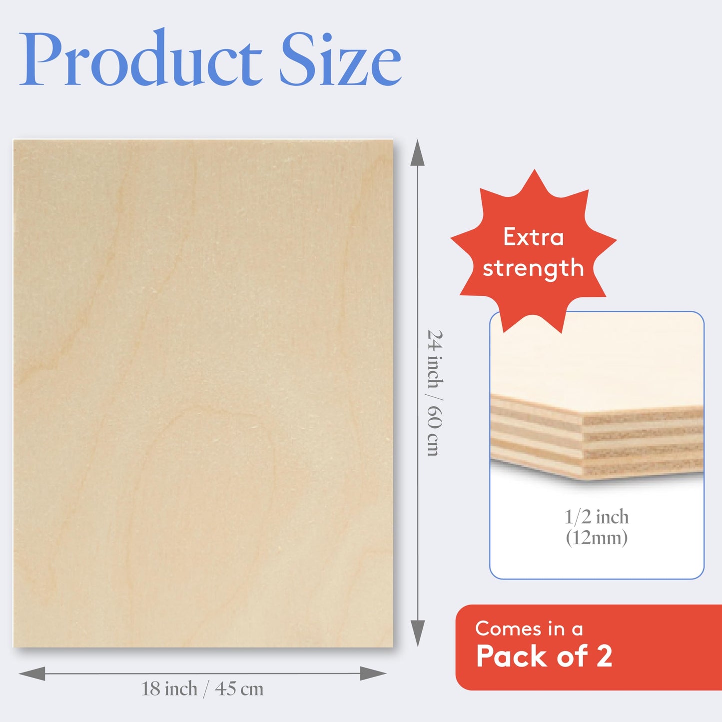 Baltic Birch Plywood 24 x 24 x 1/2 Inch - 12 mm Craft Wood, Pack of 2 B/BB Grade, Stronger Than Basswood Sheets or Balsa Wood, Perfect for Laser, CNC Cutting, Wood Shelves, by Woodpeckers