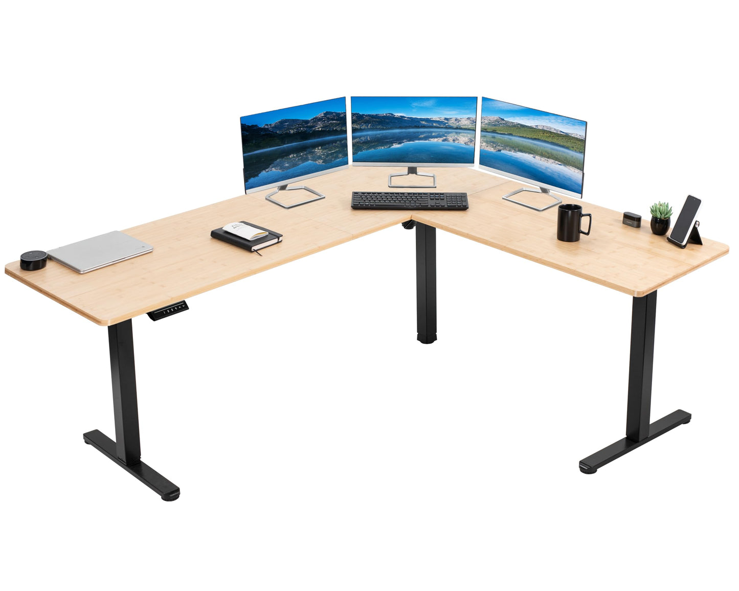 VIVO Electric Corner L-Shaped 63 x 55 inch Standing Desk, Height Adjustable, Memory Controller, White Top White Frame, DESK-E3CTW