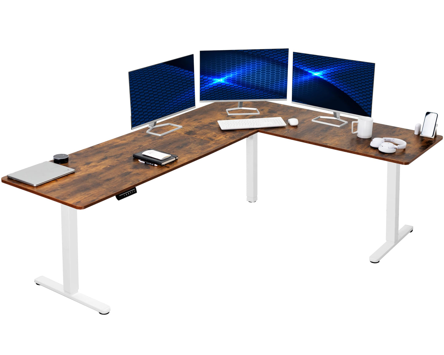 VIVO Electric Corner L-Shaped 63 x 55 inch Standing Desk, Height Adjustable, Memory Controller, White Top White Frame, DESK-E3CTW