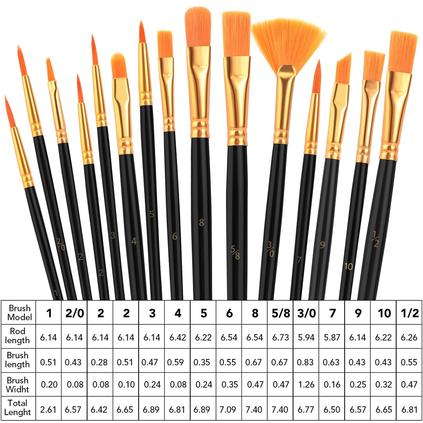 AROIC Acrylic Paint Brush Set,16pack/240pcs Nylon Hair Oil Watercolor Rock Face Painting Artist Paint Brushes, 15 Sizes Paint Brush Set for All Purposes Kids Adult Arts Paint Brush Supplies.