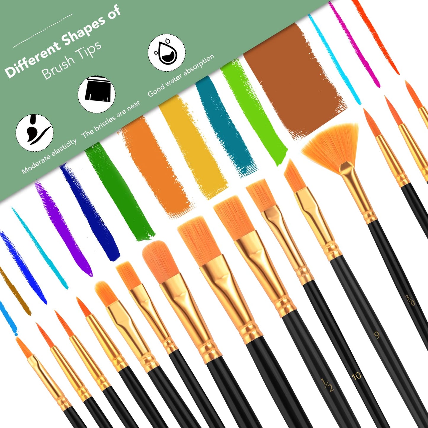 AROIC Acrylic Paint Brush Set,16pack/240pcs Nylon Hair Oil Watercolor Rock Face Painting Artist Paint Brushes, 15 Sizes Paint Brush Set for All Purposes Kids Adult Arts Paint Brush Supplies.