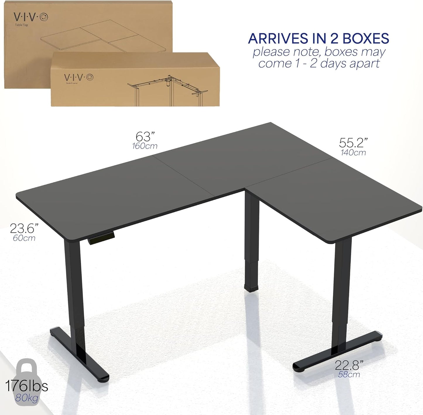 VIVO Electric Corner L-Shaped 63 x 55 inch Standing Desk, Height Adjustable, Memory Controller, White Top White Frame, DESK-E3CTW