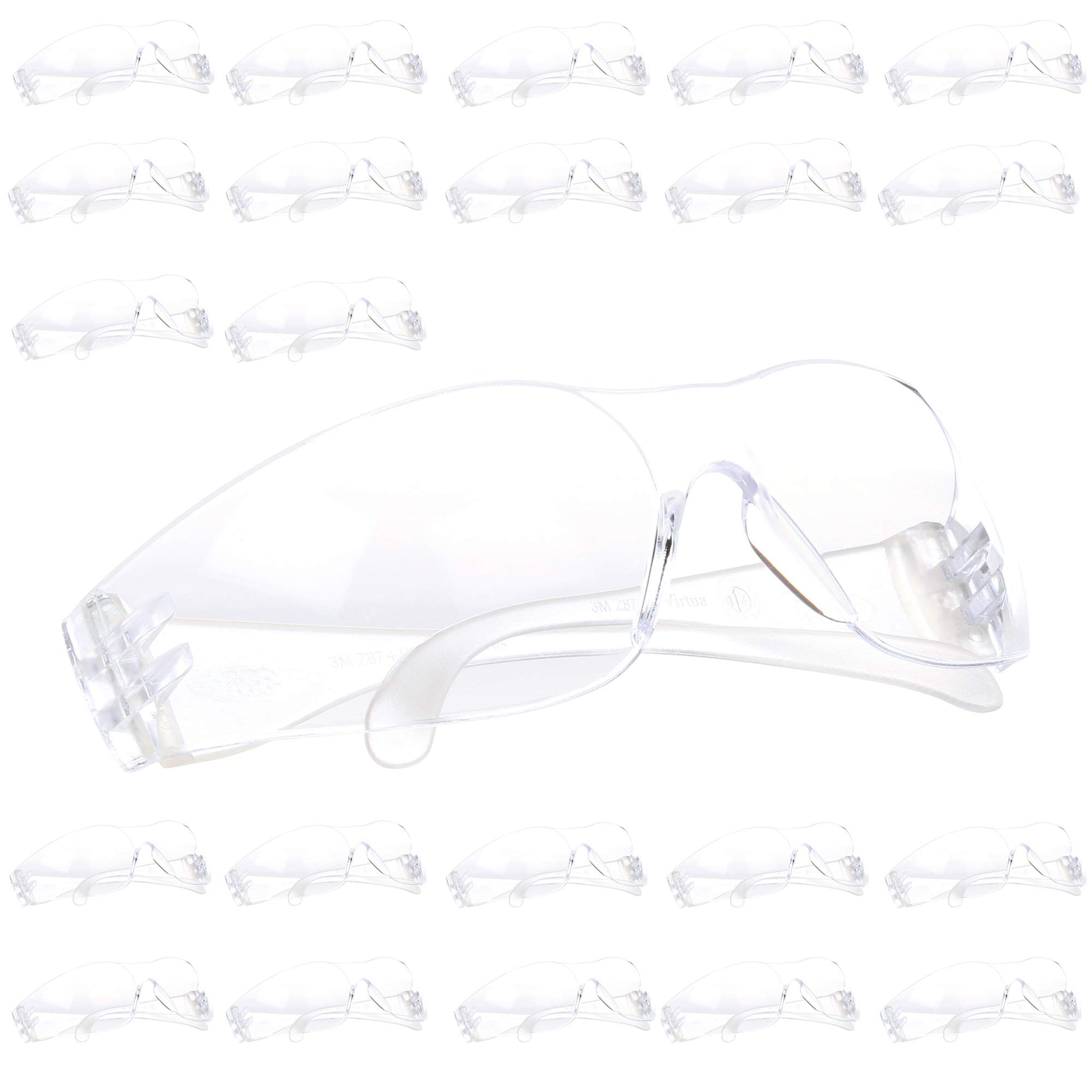 3M Safety Glasses, Virtua, 20 Pair, ANSI Z87, Unisex, Anti-Fog, Scratch Resistant, Clear Lens, Clear Frame, Affordable Eye Protection, Lightweight, Wraparound Coverage