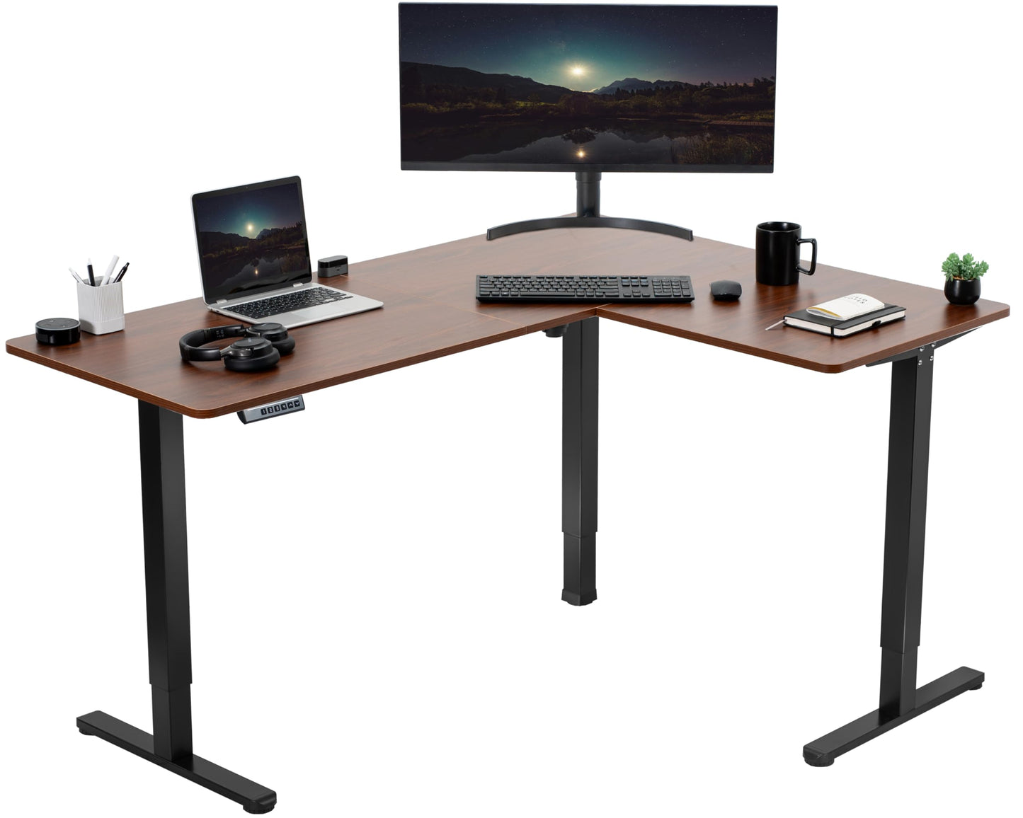 VIVO Electric Corner L-Shaped 63 x 55 inch Standing Desk, Height Adjustable, Memory Controller, White Top White Frame, DESK-E3CTW