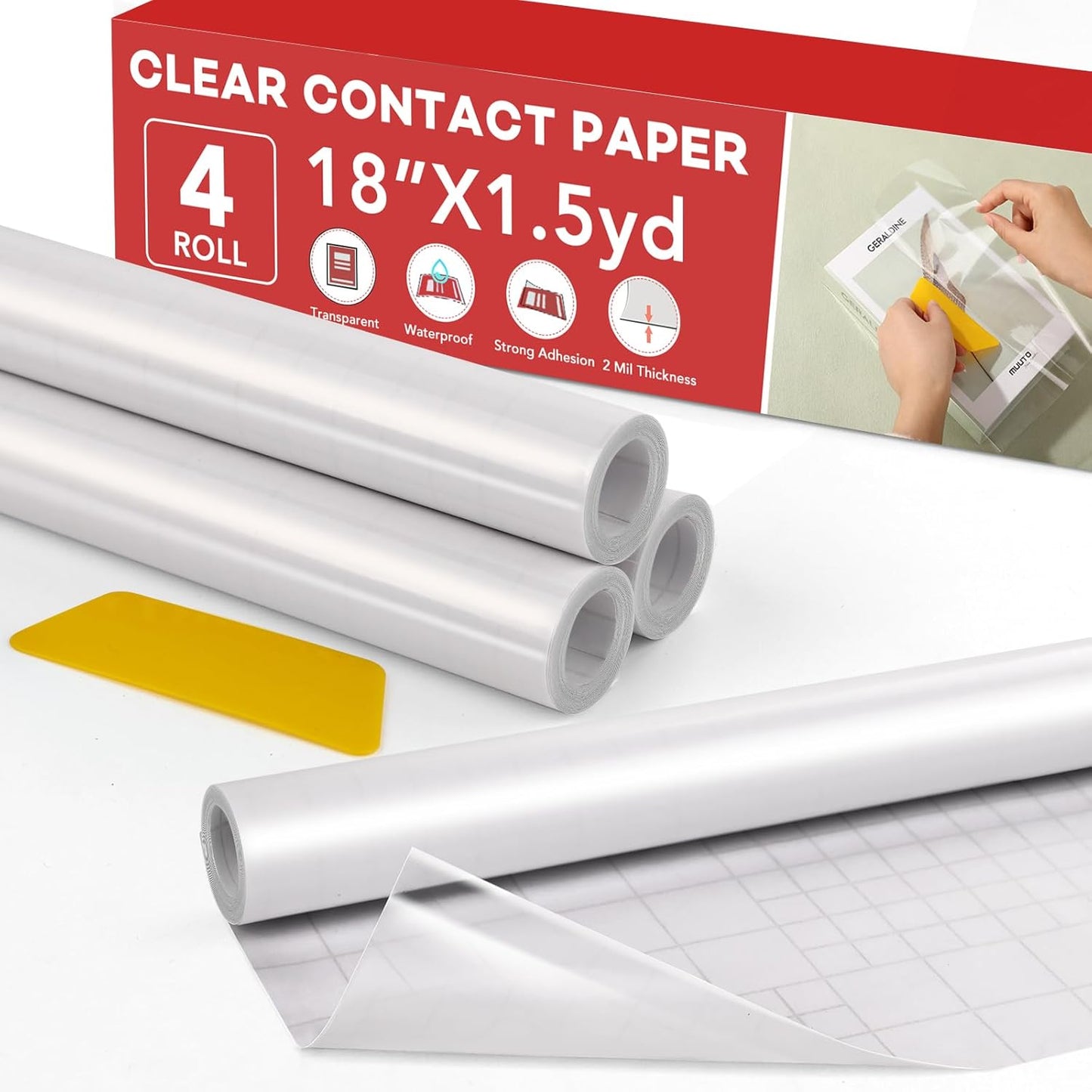 4 Rolls Contact Paper Clear 18 in X 4.5 ft Book Cover Protector for Books Clear Adhesive Liner for Crafts Paperback Textbook Hard Covers Documents