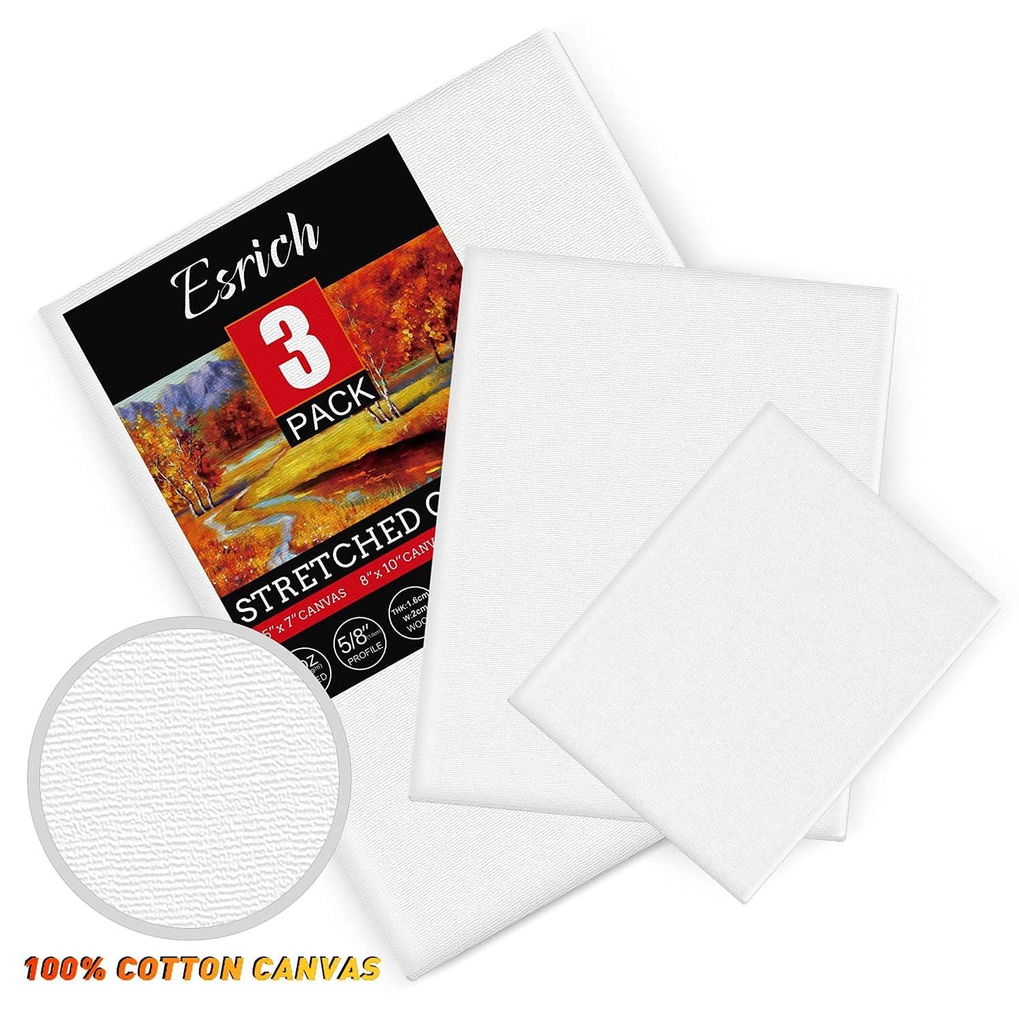 3 Pack Canvases for Painting with Multi Pack 11x14, 5x7, 8x10, Painting Canvas for Oil & Acrylic Paint