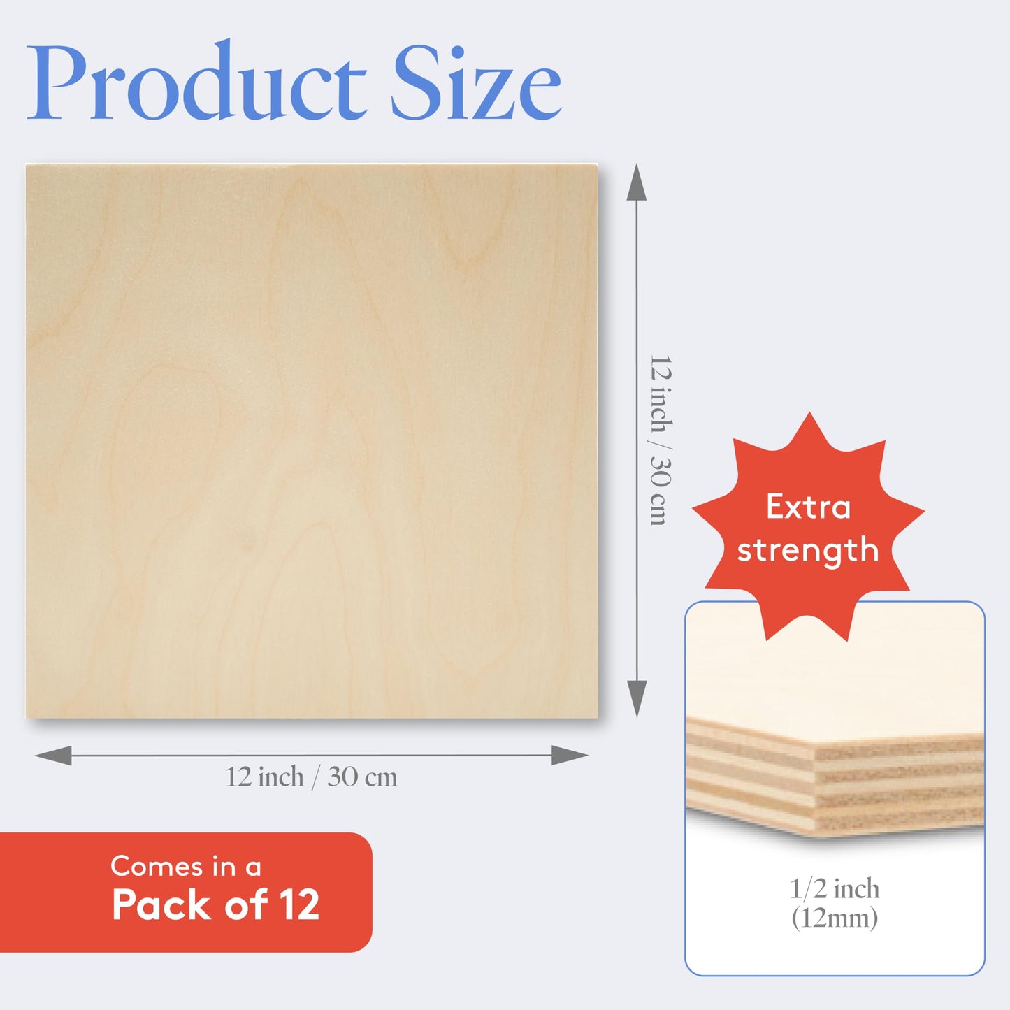 Baltic Birch Plywood 24 x 24 x 1/2 Inch - 12 mm Craft Wood, Pack of 2 B/BB Grade, Stronger Than Basswood Sheets or Balsa Wood, Perfect for Laser, CNC Cutting, Wood Shelves, by Woodpeckers