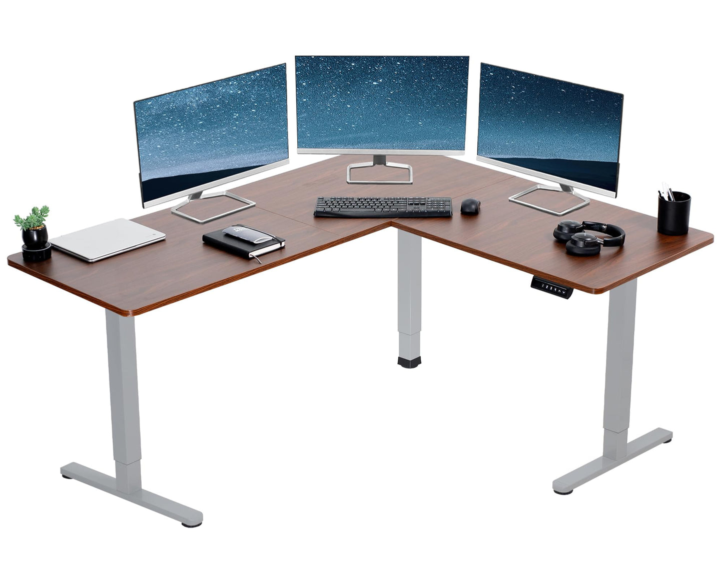 VIVO Electric Corner L-Shaped 63 x 55 inch Standing Desk, Height Adjustable, Memory Controller, White Top White Frame, DESK-E3CTW