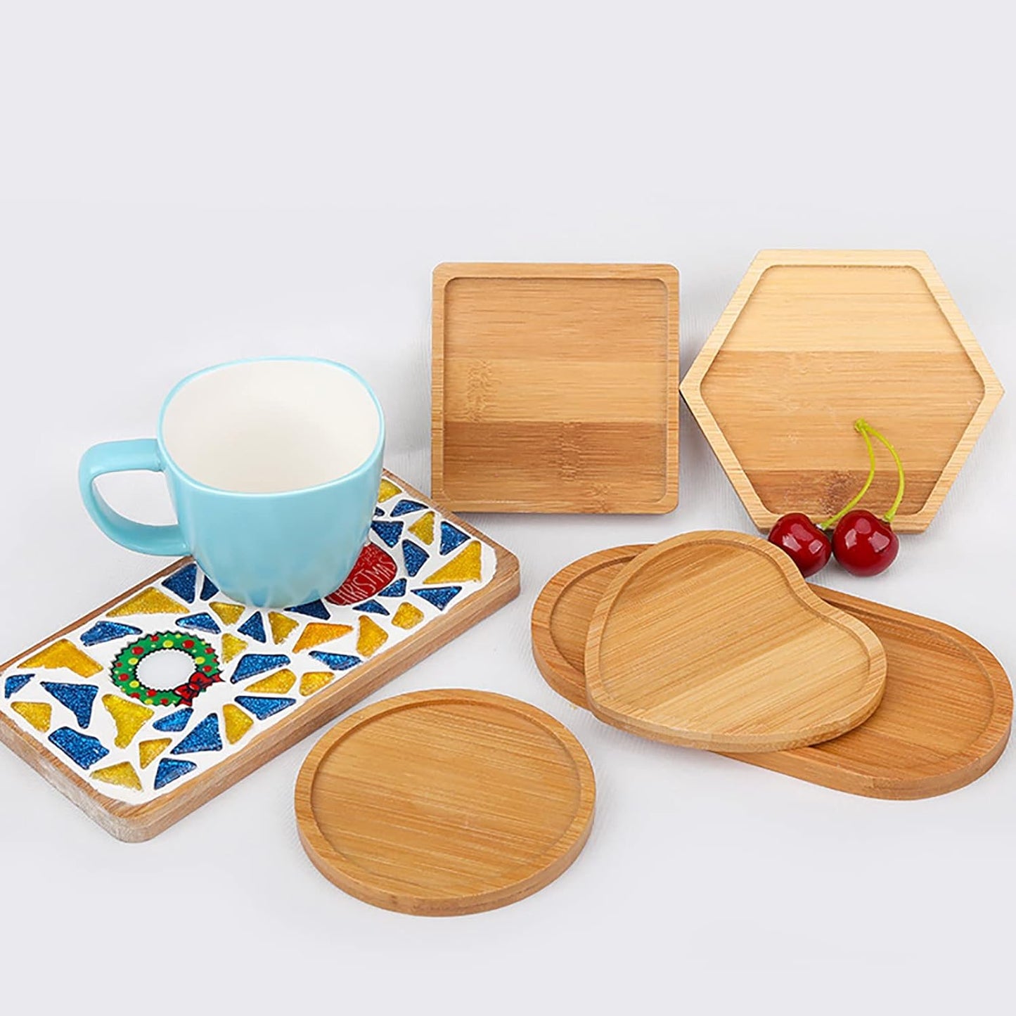 DIY Mosaic Bamboo Coasters, Blank Base Trays, Drinking Cup Coaster, Plant Coaster, Art Plate (6 Pack, Mosaic Tiles not Included)