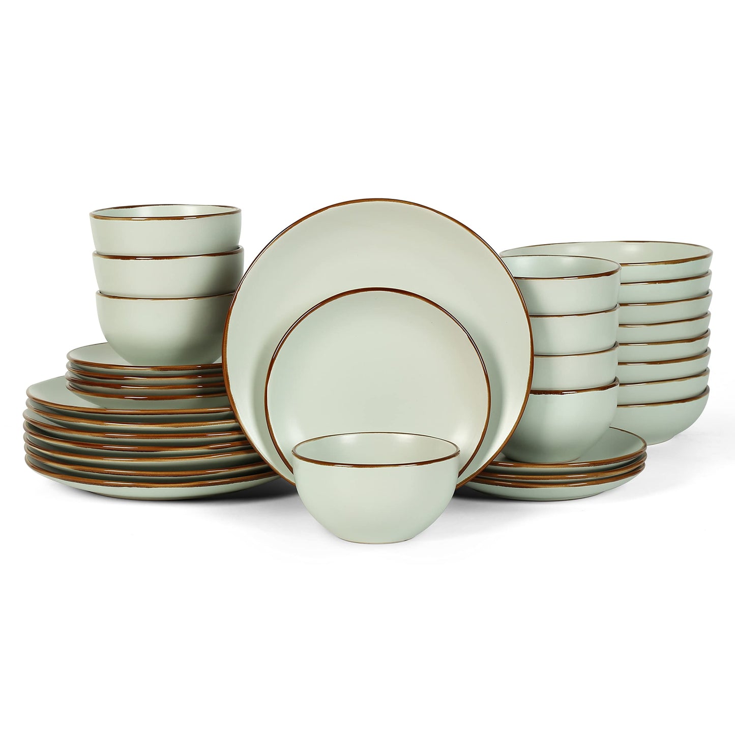 Stone Lain Brasa Modern Stoneware 16 Piece Dinnerware Sets, Plates and Bowls Sets, Dish Set for 4, Green