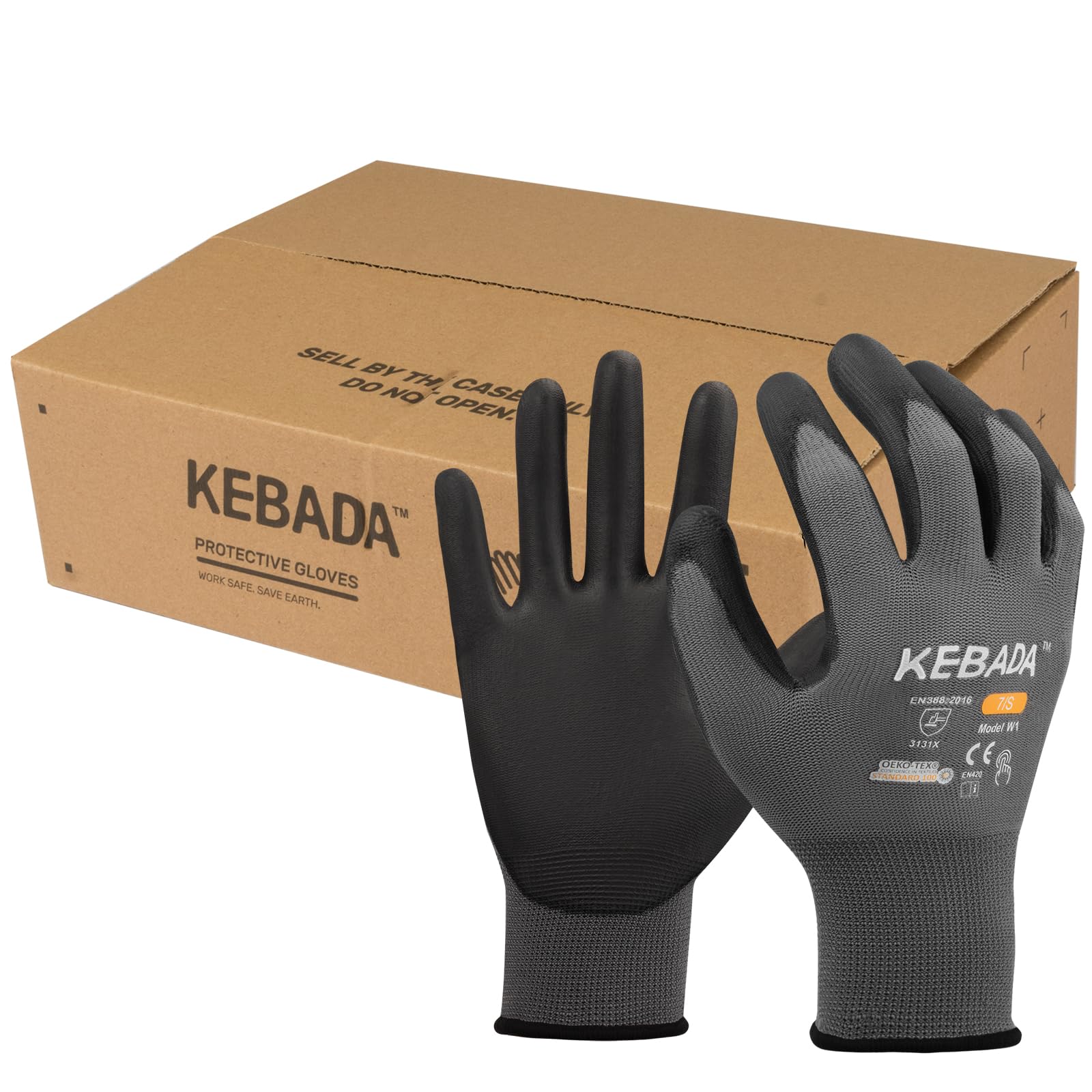 Kebada W1 Work Gloves for Men and Women, PU Coated Safety Gloves with Grip, Touchscreen, Ideal for Warehouse Package Handling, Construction, Gardening, Gray Large