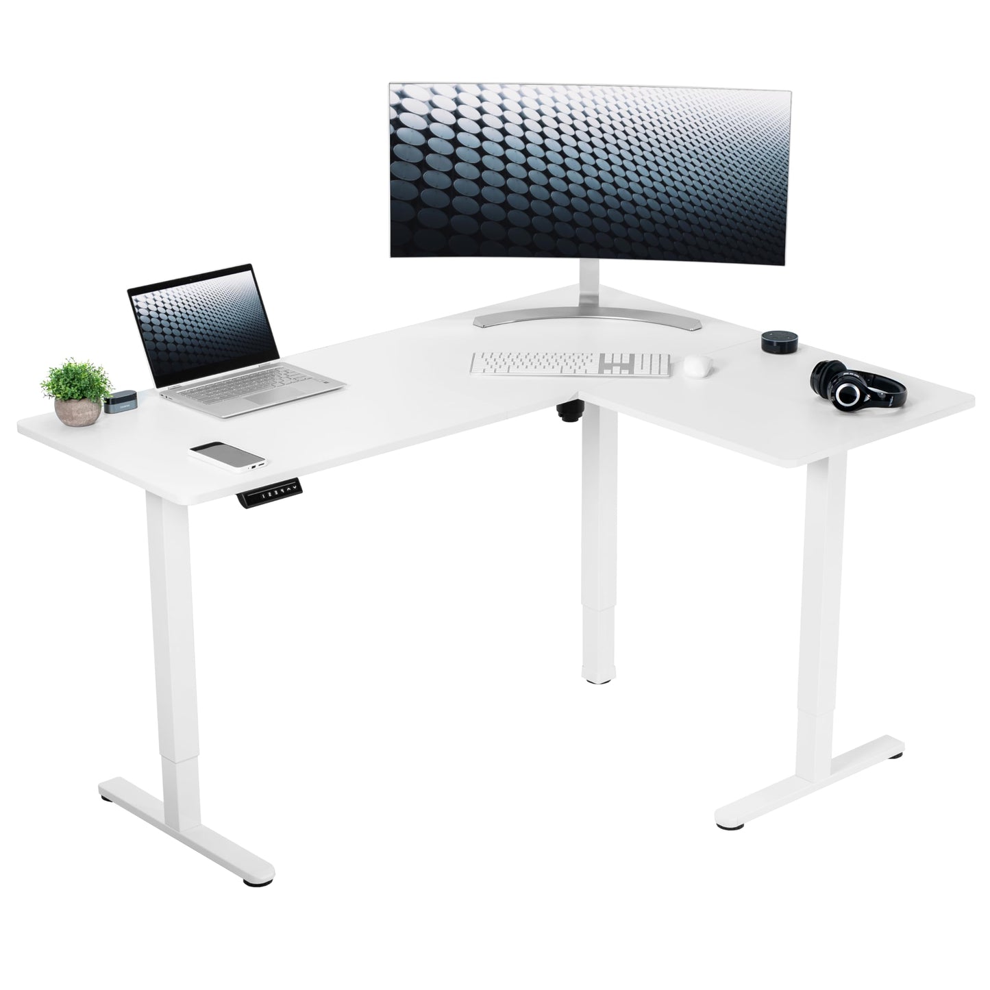 VIVO Electric Corner L-Shaped 63 x 55 inch Standing Desk, Height Adjustable, Memory Controller, White Top White Frame, DESK-E3CTW