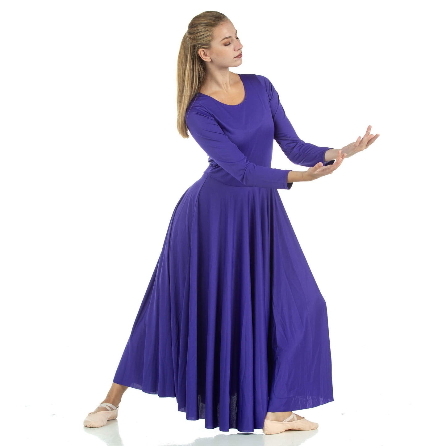 Danzcue Womens Praise Loose Fit Full Length Long Sleeve Dance Dress