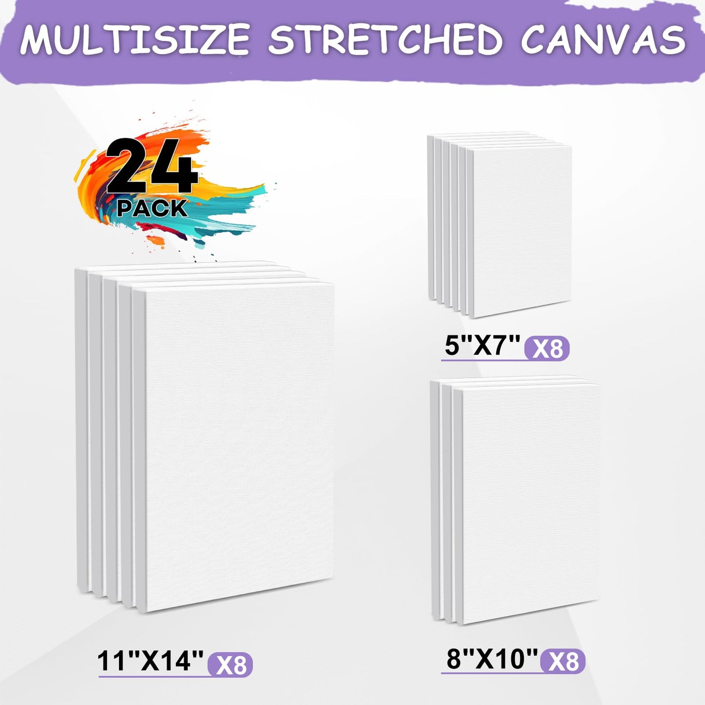 3 Pack Canvases for Painting with Multi Pack 11x14, 5x7, 8x10, Painting Canvas for Oil & Acrylic Paint