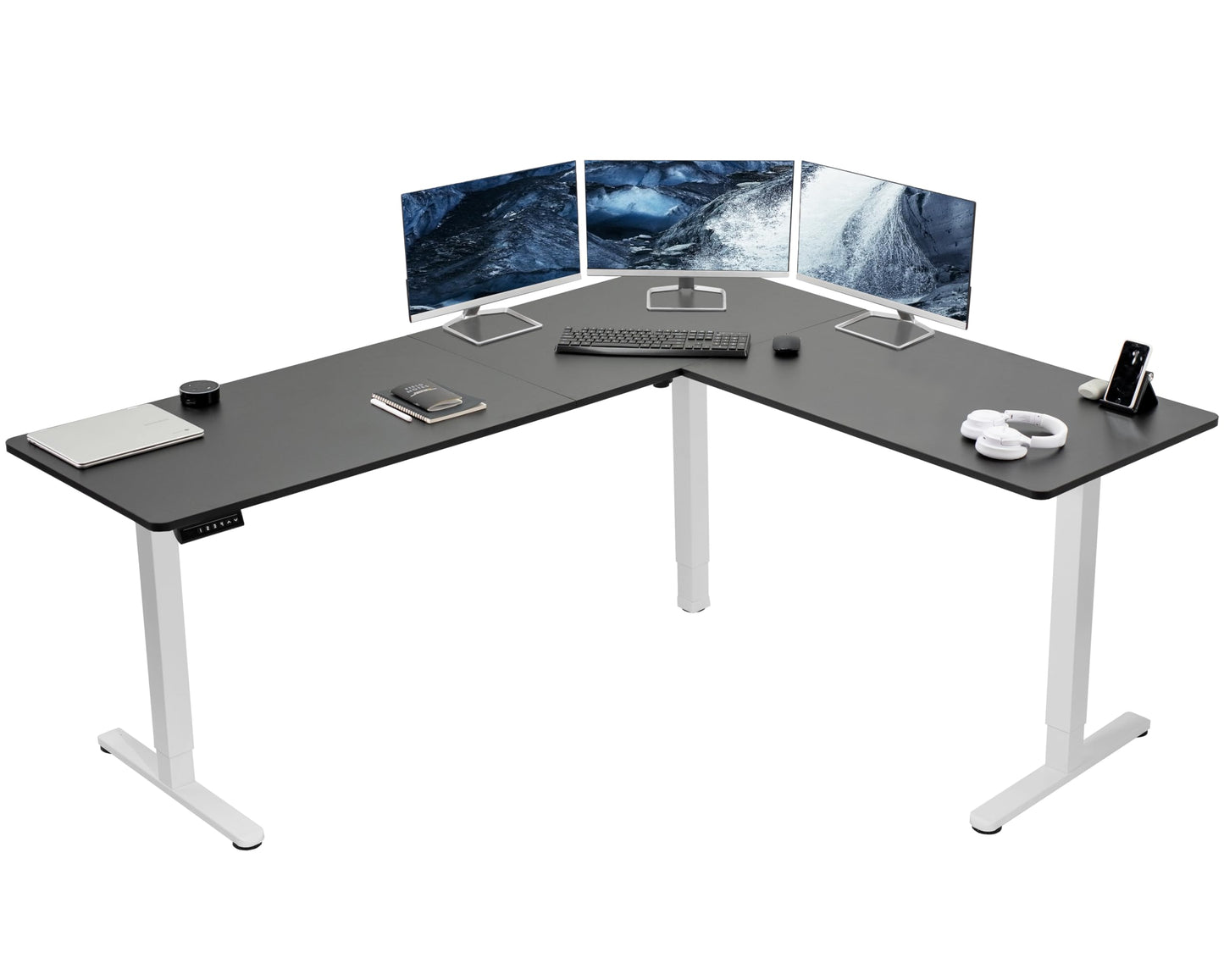 VIVO Electric Corner L-Shaped 63 x 55 inch Standing Desk, Height Adjustable, Memory Controller, White Top White Frame, DESK-E3CTW