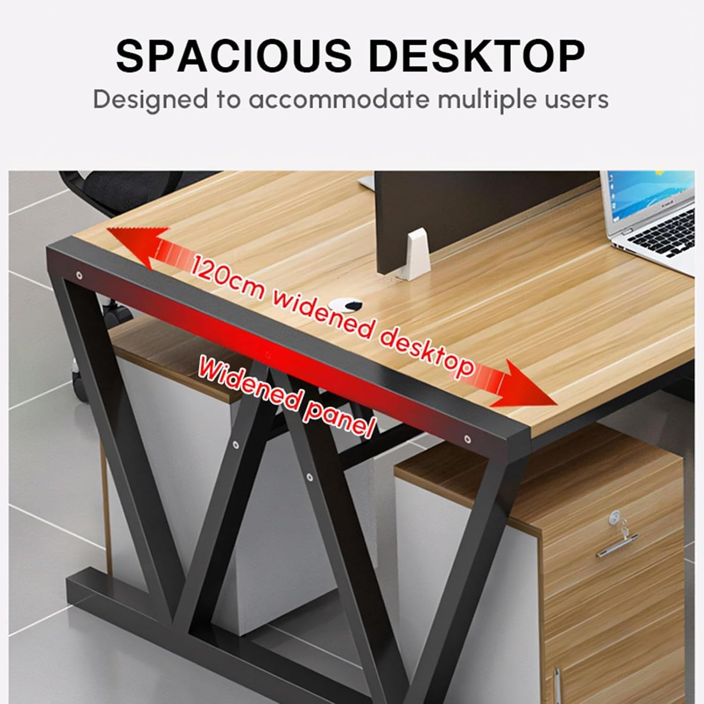 Modern Dual-Workstation Office Desk with Built-in Partition, Sturdy X-Frame Design for Two-Person Collaboration, Spacious Shared Work Surface for Business (Black Frame, L47.24 x W47.24 x H29.13)