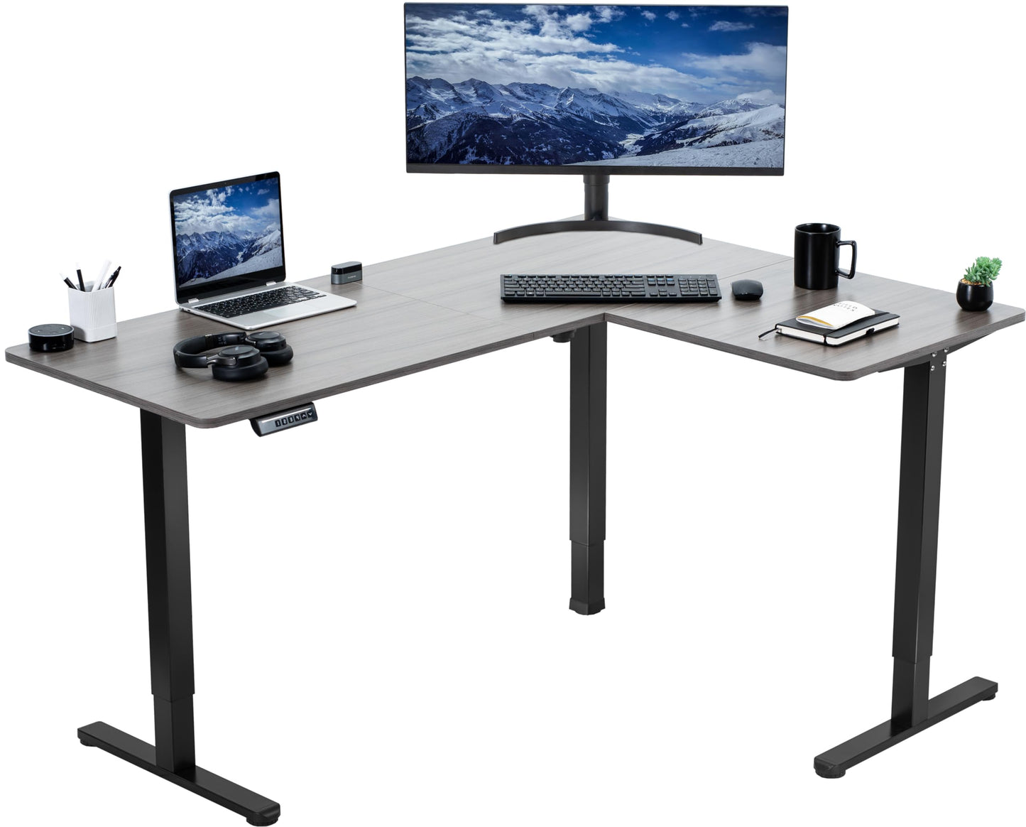 VIVO Electric Corner L-Shaped 63 x 55 inch Standing Desk, Height Adjustable, Memory Controller, White Top White Frame, DESK-E3CTW