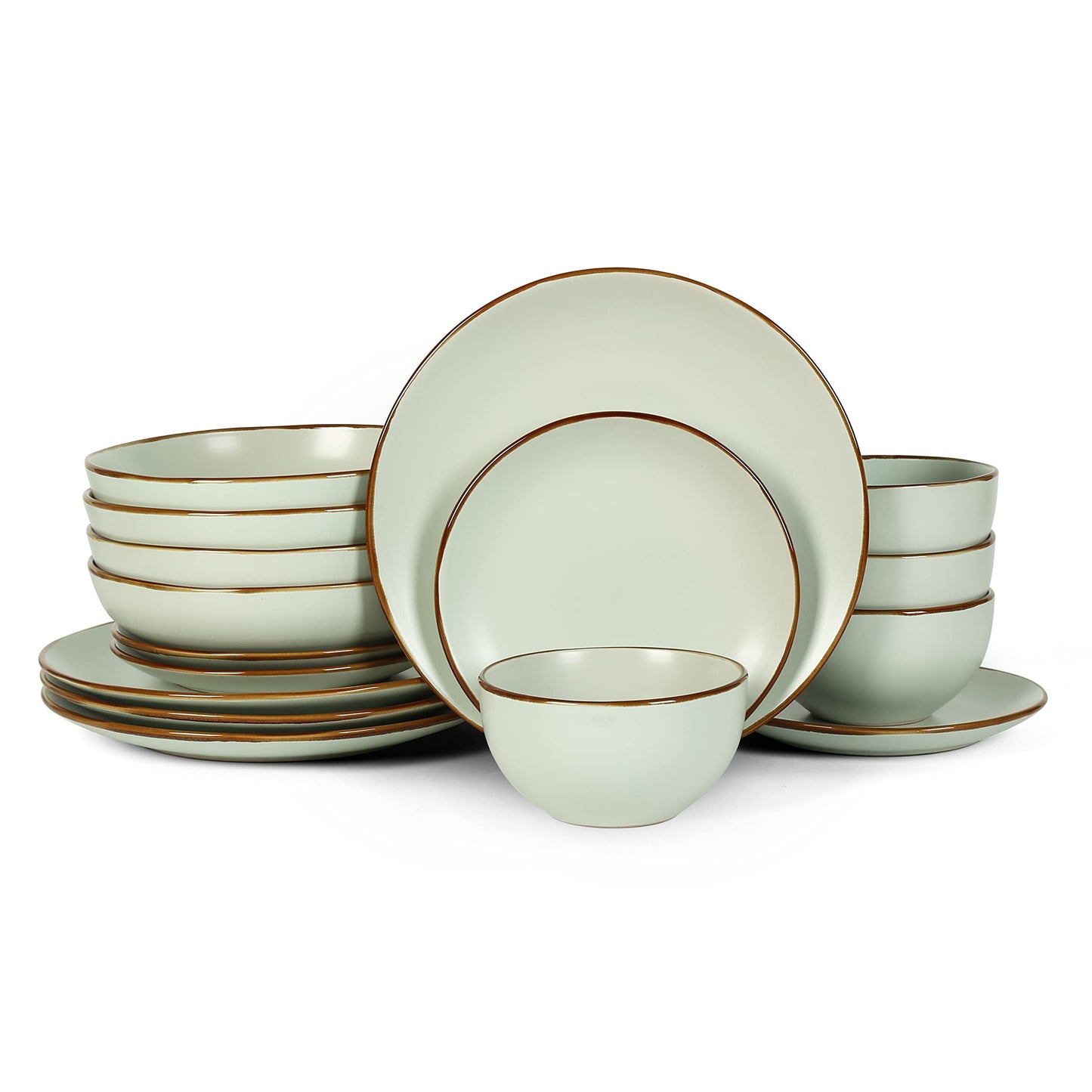 Stone Lain Brasa Modern Stoneware 16 Piece Dinnerware Sets, Plates and Bowls Sets, Dish Set for 4, Green