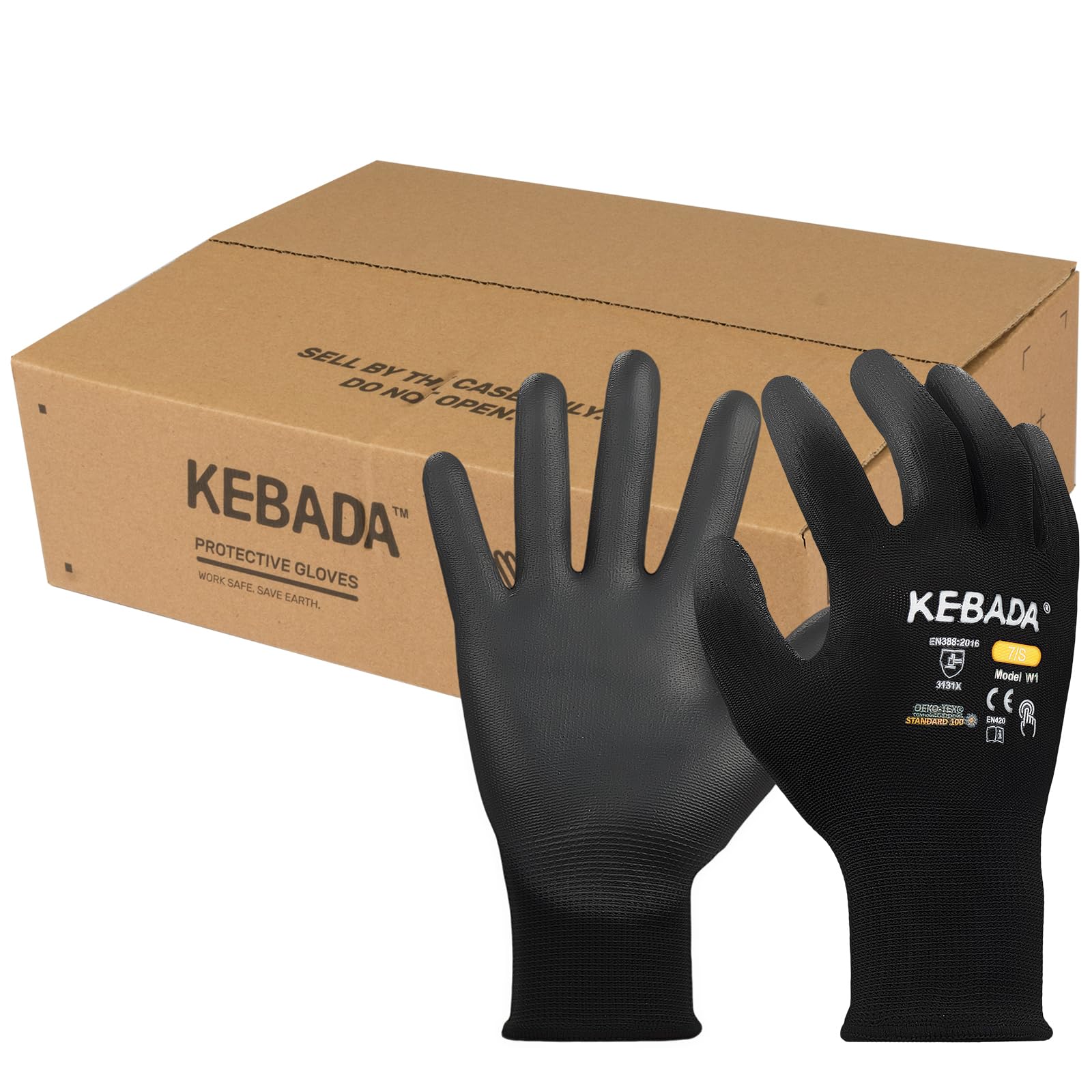 Kebada W1 Work Gloves for Men and Women, PU Coated Safety Gloves with Grip, Touchscreen, Ideal for Warehouse Package Handling, Construction, Gardening, Gray Large