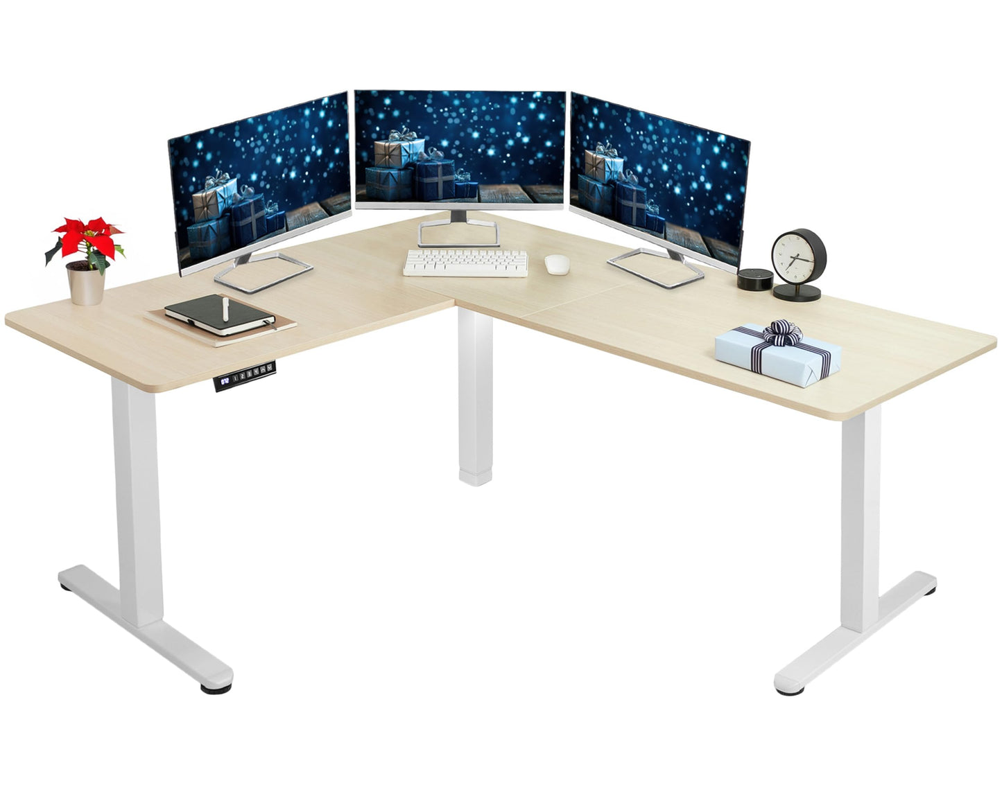 VIVO Electric Corner L-Shaped 63 x 55 inch Standing Desk, Height Adjustable, Memory Controller, White Top White Frame, DESK-E3CTW