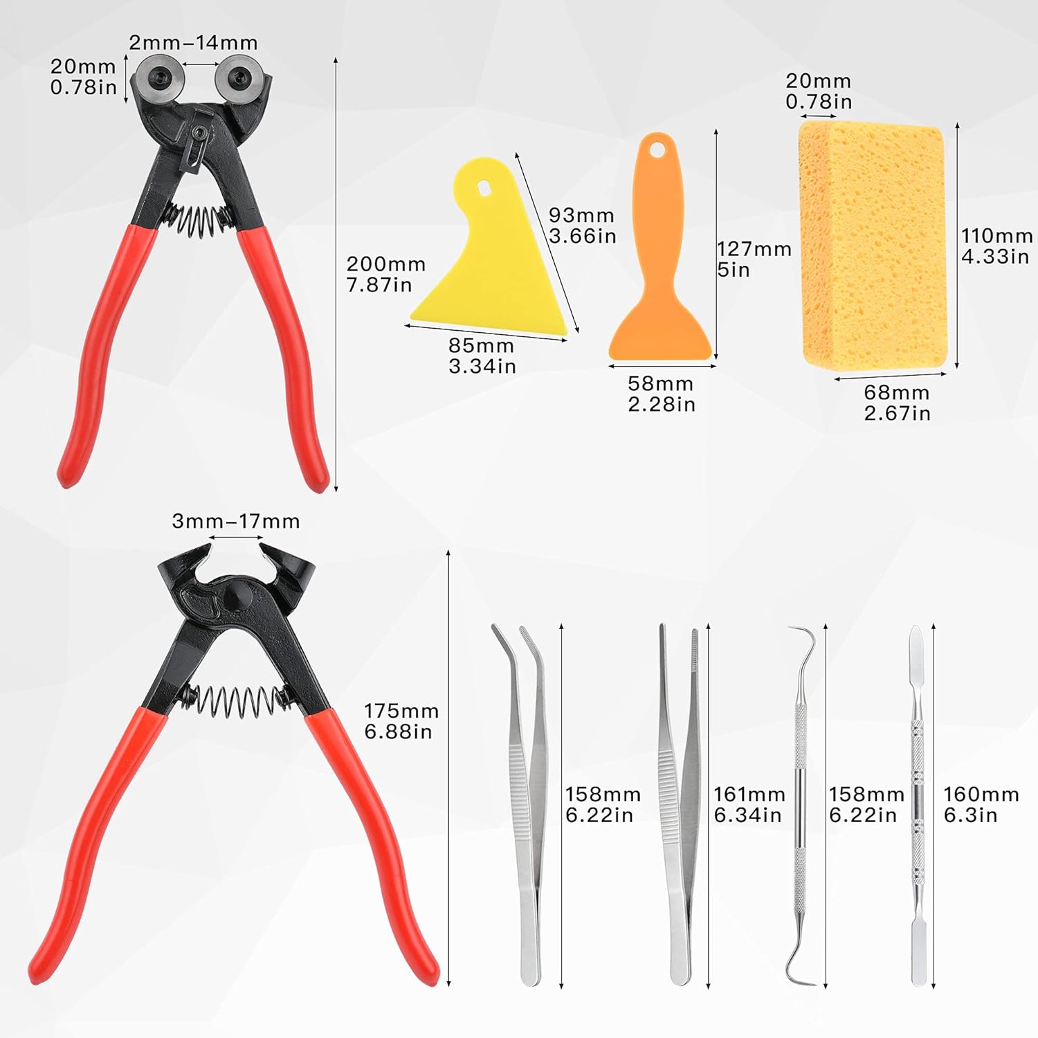 19 Pcs Mosaic Tools Kit, Heavy Duty Glass Mosaic Cut Nippers and Tile Nippers, Professional Mosaic Cutter Tool for Cutting Glass Mosaic, Ceramics