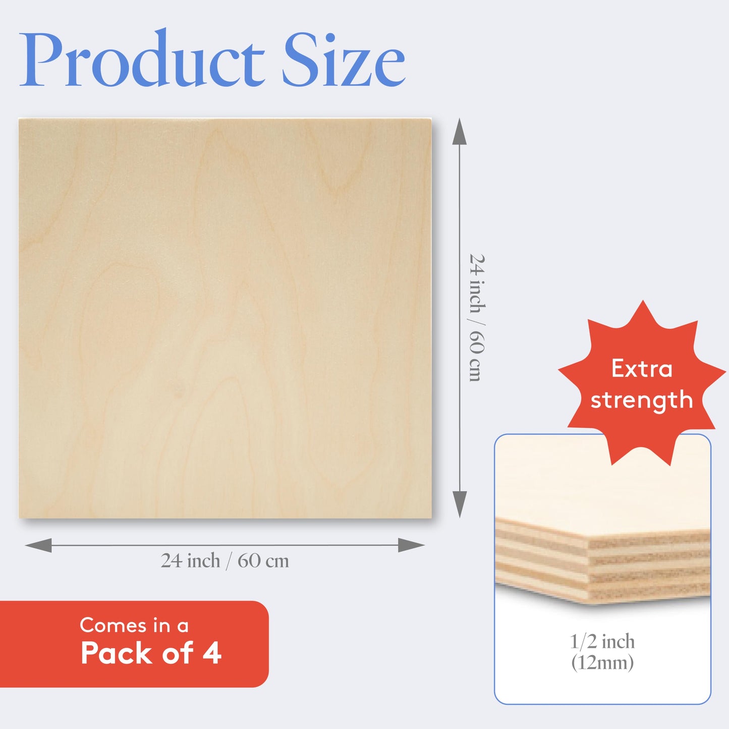 Baltic Birch Plywood 24 x 24 x 1/2 Inch - 12 mm Craft Wood, Pack of 2 B/BB Grade, Stronger Than Basswood Sheets or Balsa Wood, Perfect for Laser, CNC Cutting, Wood Shelves, by Woodpeckers