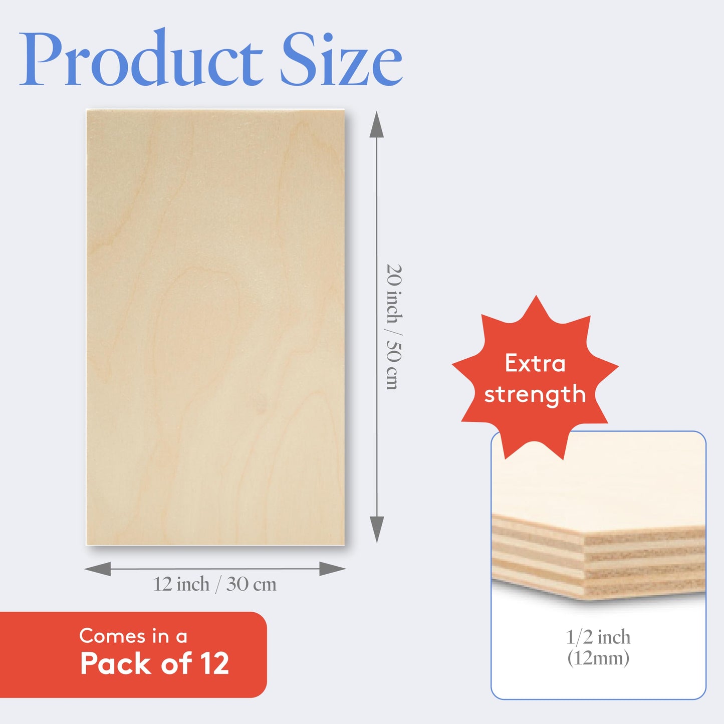 Baltic Birch Plywood 24 x 24 x 1/2 Inch - 12 mm Craft Wood, Pack of 2 B/BB Grade, Stronger Than Basswood Sheets or Balsa Wood, Perfect for Laser, CNC Cutting, Wood Shelves, by Woodpeckers