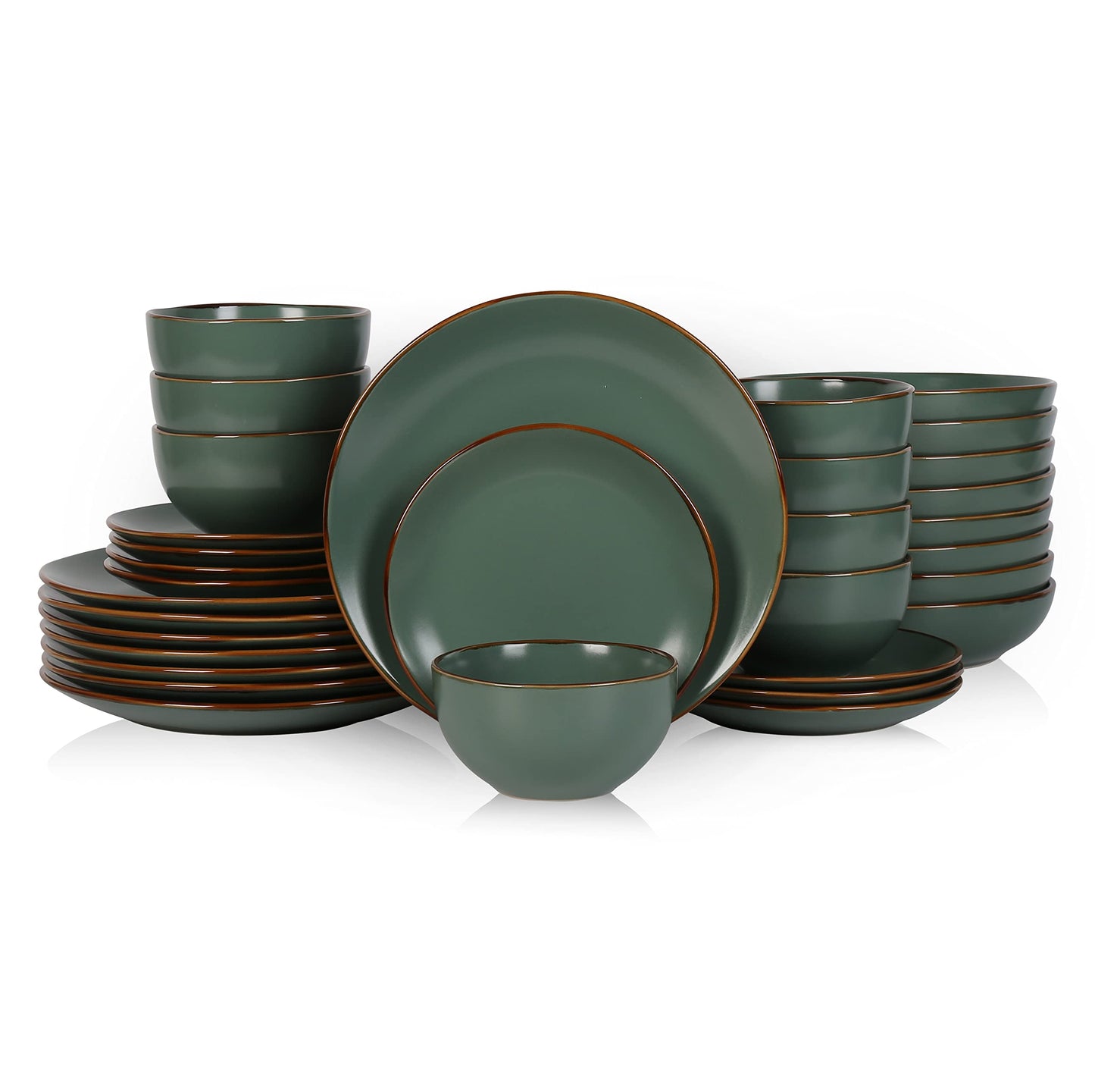 Stone Lain Brasa Modern Stoneware 16 Piece Dinnerware Sets, Plates and Bowls Sets, Dish Set for 4, Green