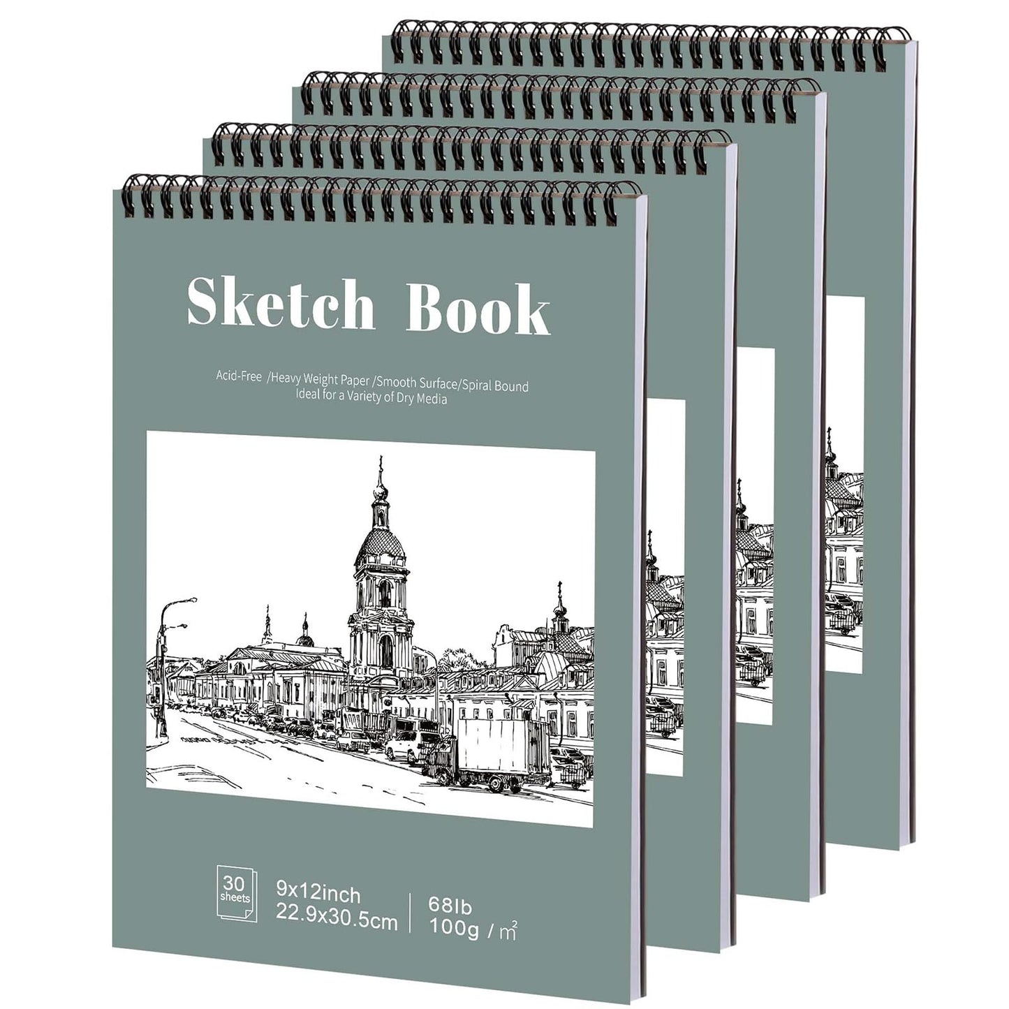 4 Pack Sketch Book, 9 x 12 Inch Sketchbook, 68lb/100gsm Top Spiral Bound Sketch Pad, Acid Free Art Supplies Drawing Painting Sketching Paper for Kids, Adults, Beginners, Artists (30 Sheets Each)