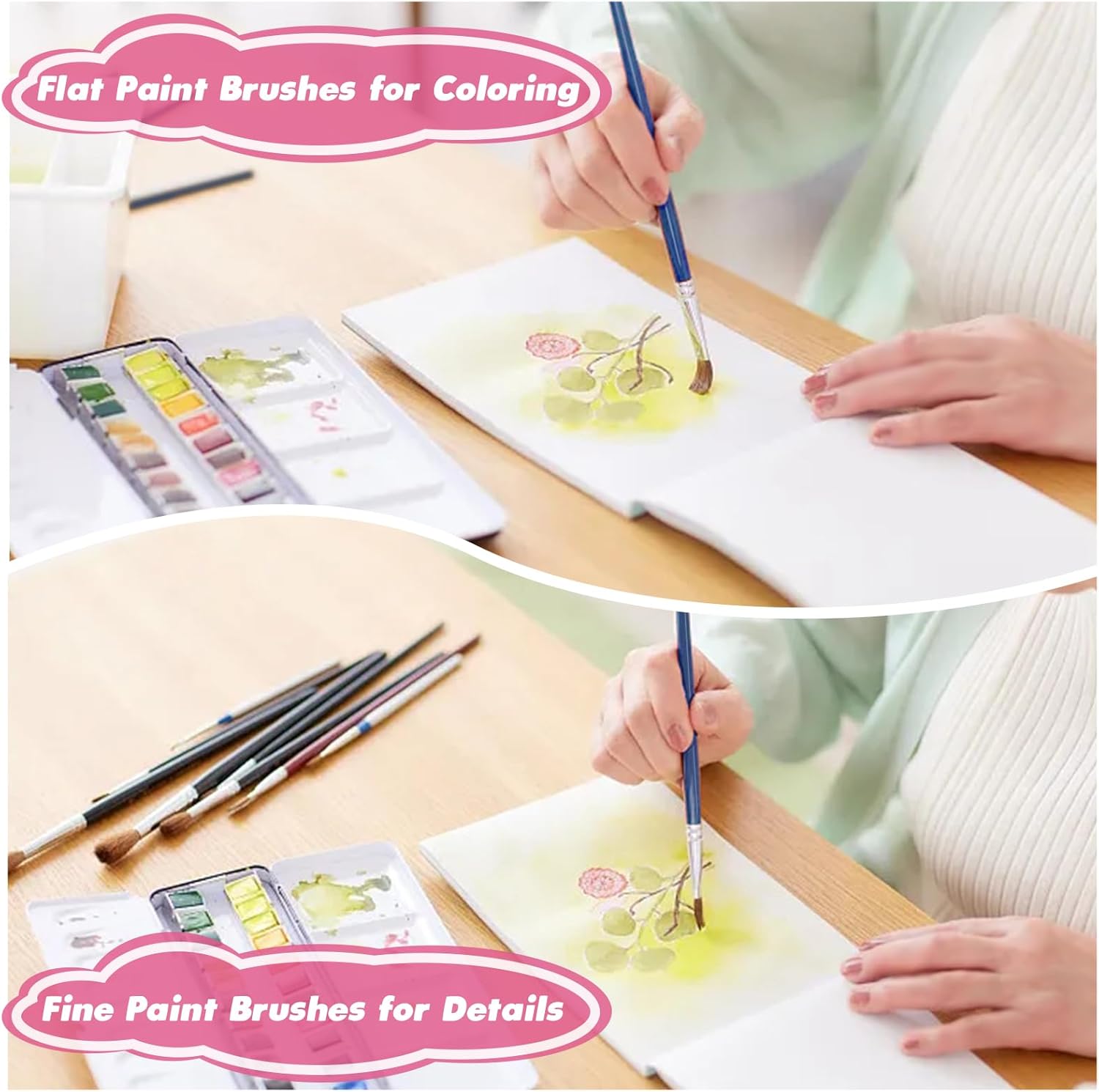 Small Paint Brushes Bulk, 160 Pcs Flat Tip Round Acrylic Paint Brushes for Kids Classroom Acrylic Watercolor Canvas Face Painting Touch Up