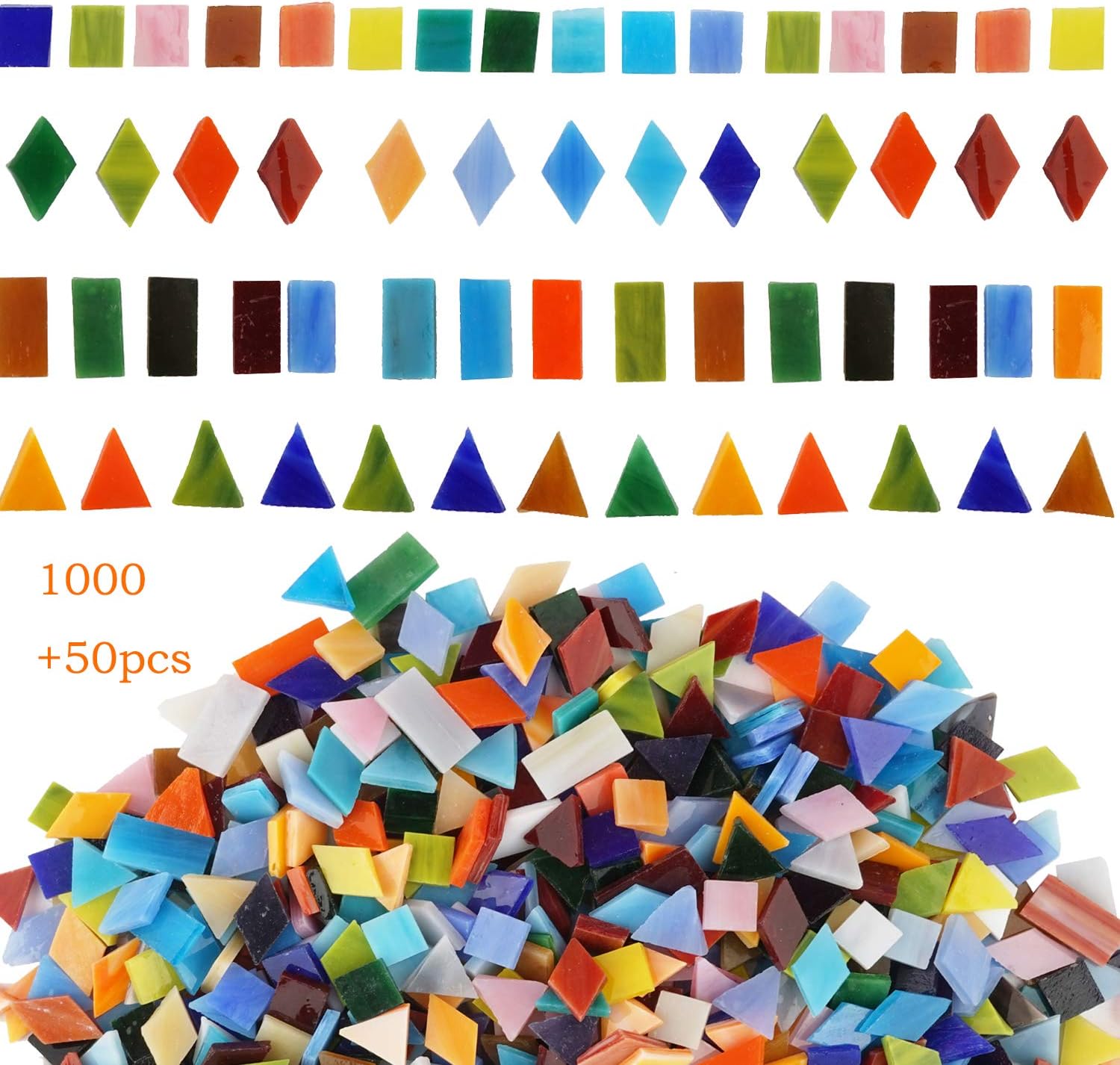 Lanyani 1050 Pieces Mixed Shapes Glass Mosaic Tiles for Crafts, Colorful Stained Glass Pieces for Mosaic Projects