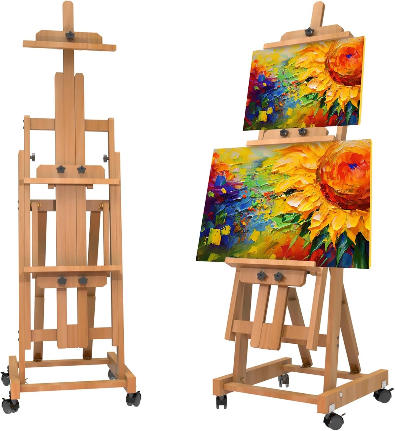 H-Frame Easel,Foldable Multifunctional Easel,Removable Floor Easel,Height and Angle Adjustable (Vertical to Horizontal),Art Easel for Adults,Holds Two Canvases (Up to 77 Inches),Art Easel,Natural