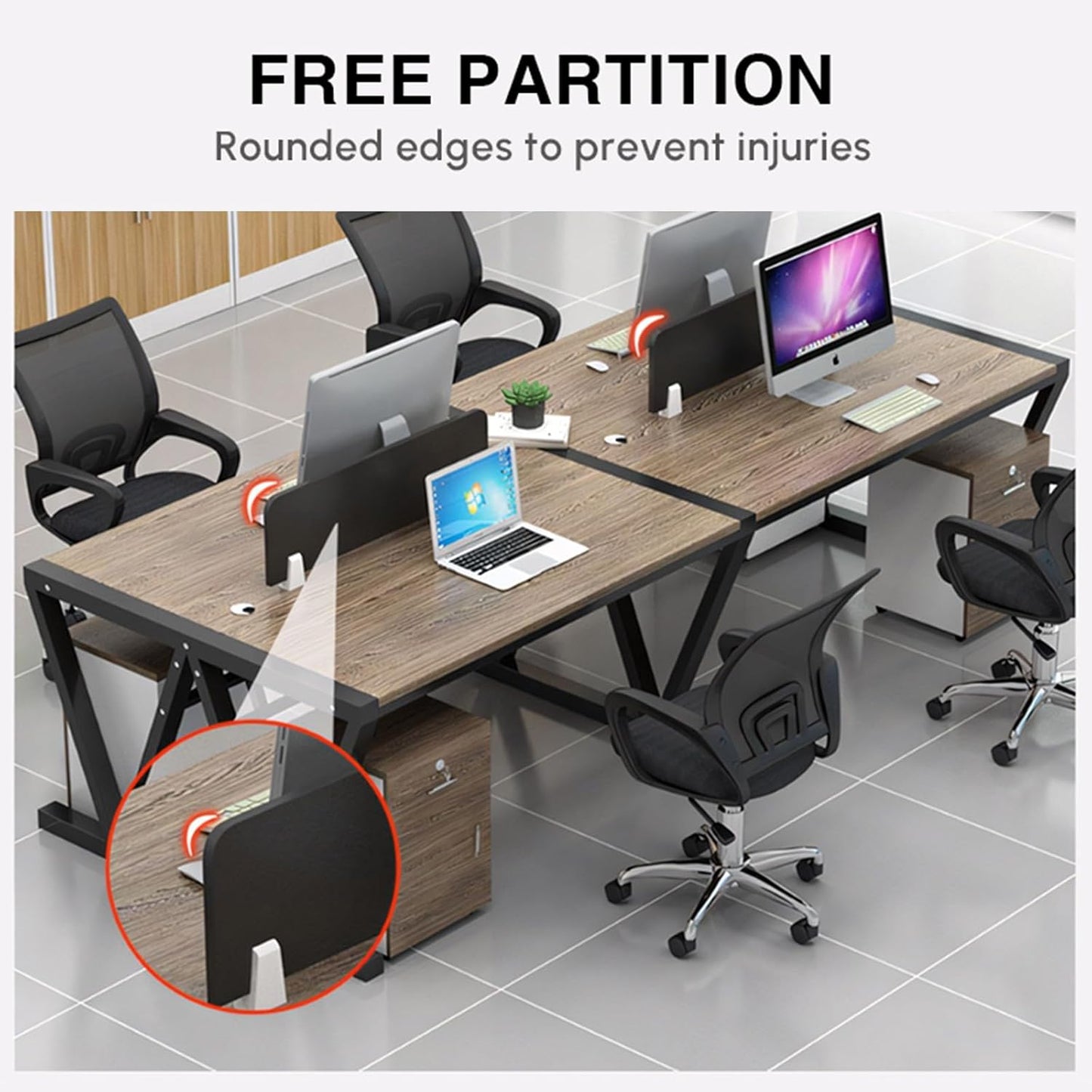 Modern Dual-Workstation Office Desk with Built-in Partition, Sturdy X-Frame Design for Two-Person Collaboration, Spacious Shared Work Surface for Business (Black Frame, L47.24 x W47.24 x H29.13)