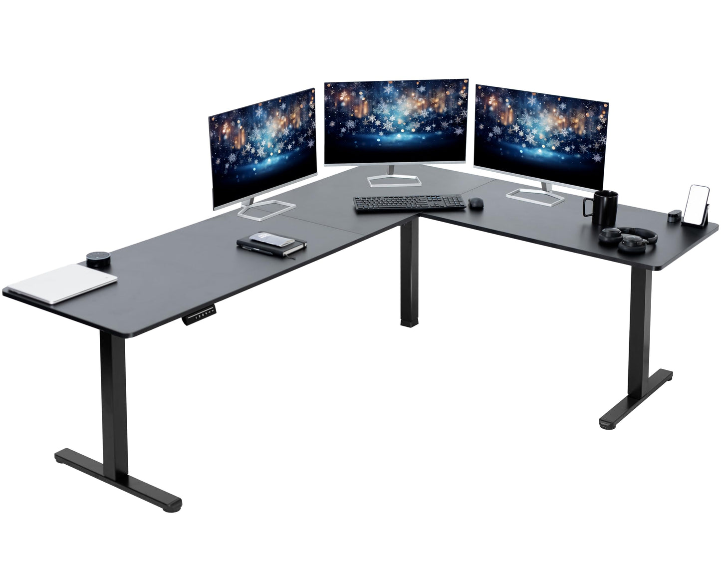 VIVO Electric Corner L-Shaped 63 x 55 inch Standing Desk, Height Adjustable, Memory Controller, White Top White Frame, DESK-E3CTW