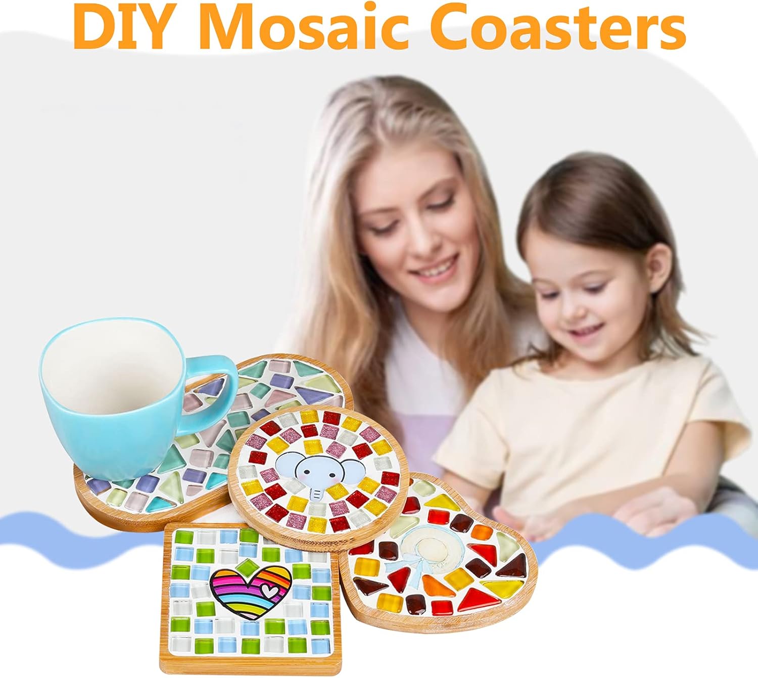 DIY Mosaic Bamboo Coasters, Blank Base Trays, Drinking Cup Coaster, Plant Coaster, Art Plate (6 Pack, Mosaic Tiles not Included)