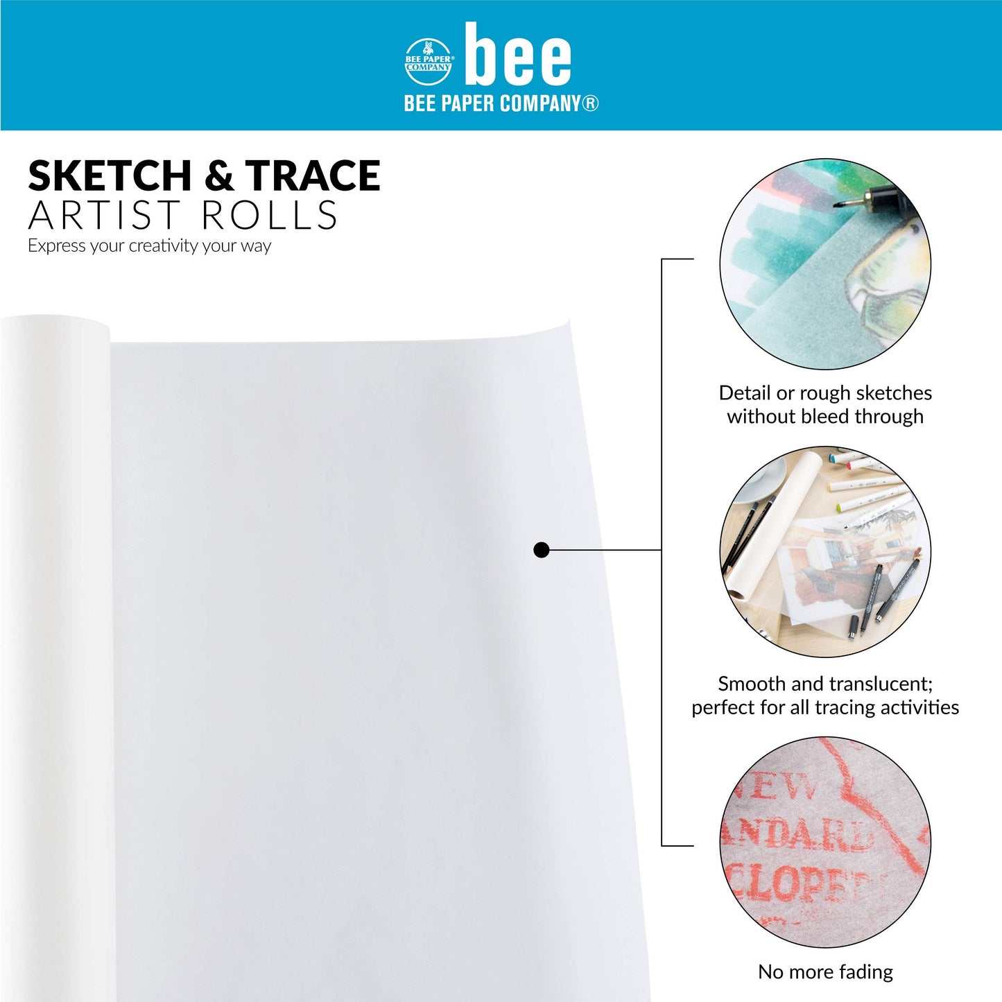 Bee Paper White Sketch and Trace Roll, 18-Inch by 20-Yards