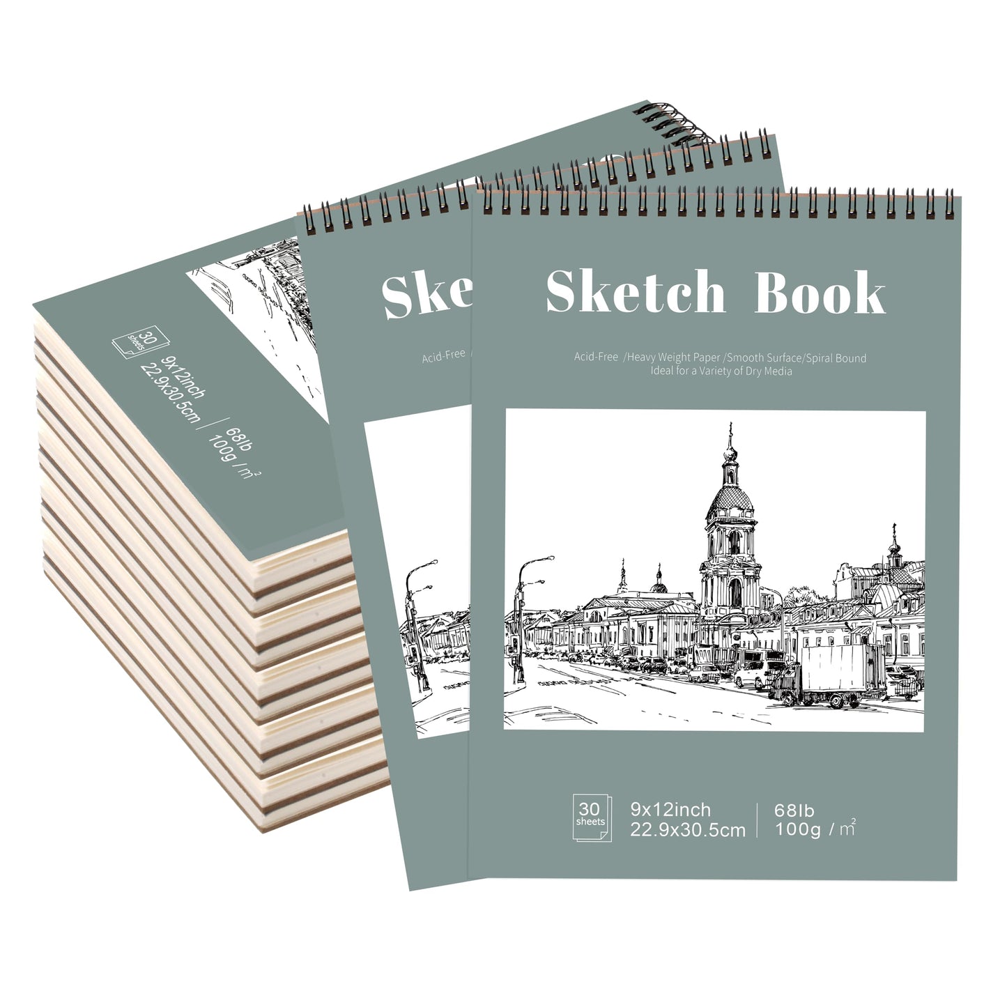 4 Pack Sketch Book, 9 x 12 Inch Sketchbook, 68lb/100gsm Top Spiral Bound Sketch Pad, Acid Free Art Supplies Drawing Painting Sketching Paper for Kids, Adults, Beginners, Artists (30 Sheets Each)