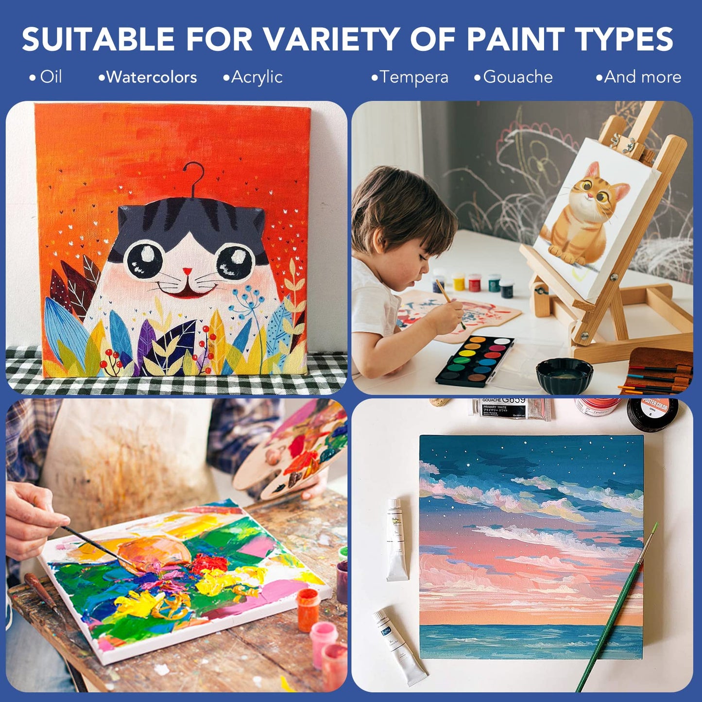 3 Pack Canvases for Painting with Multi Pack 11x14, 5x7, 8x10, Painting Canvas for Oil & Acrylic Paint