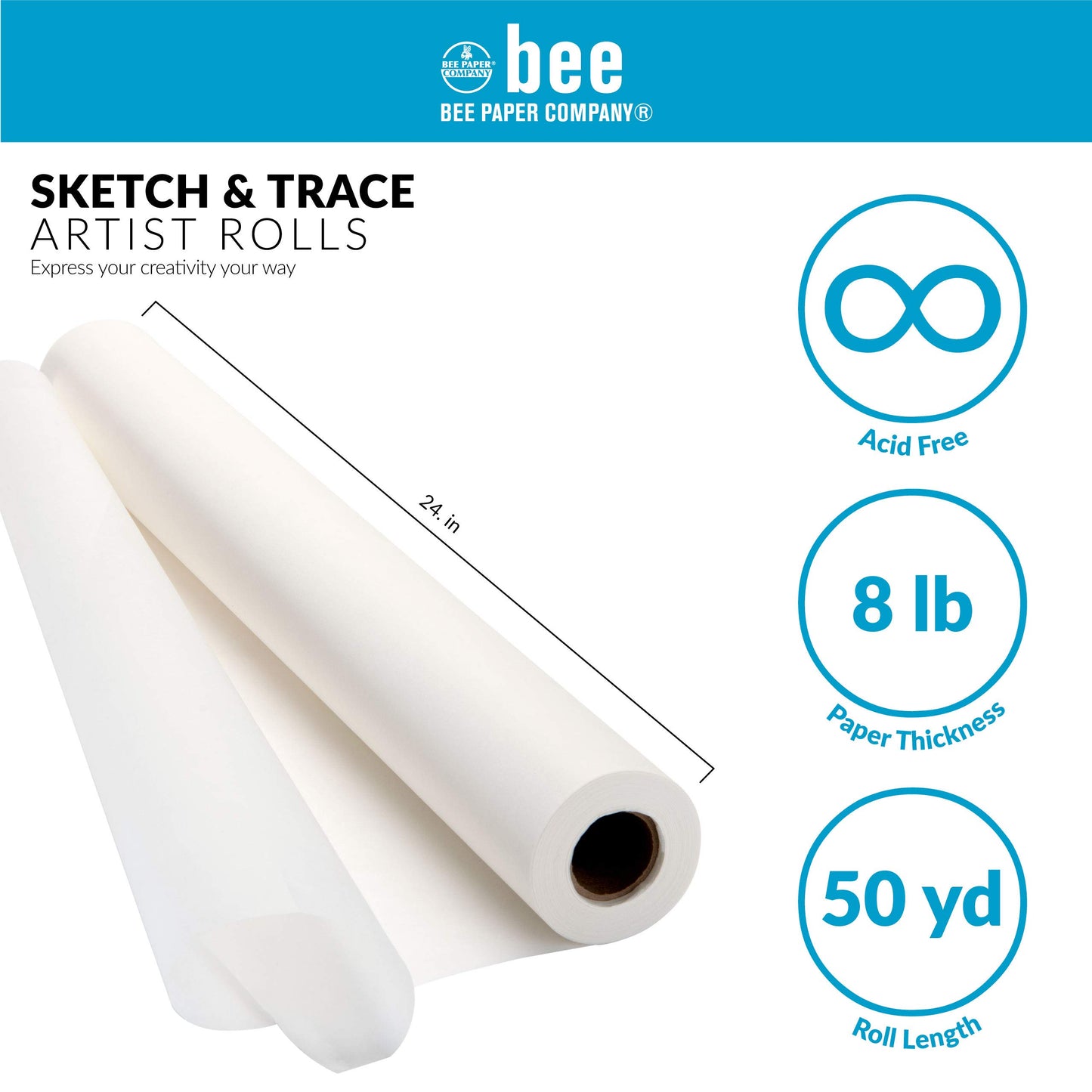 Bee Paper White Sketch and Trace Roll, 18-Inch by 20-Yards