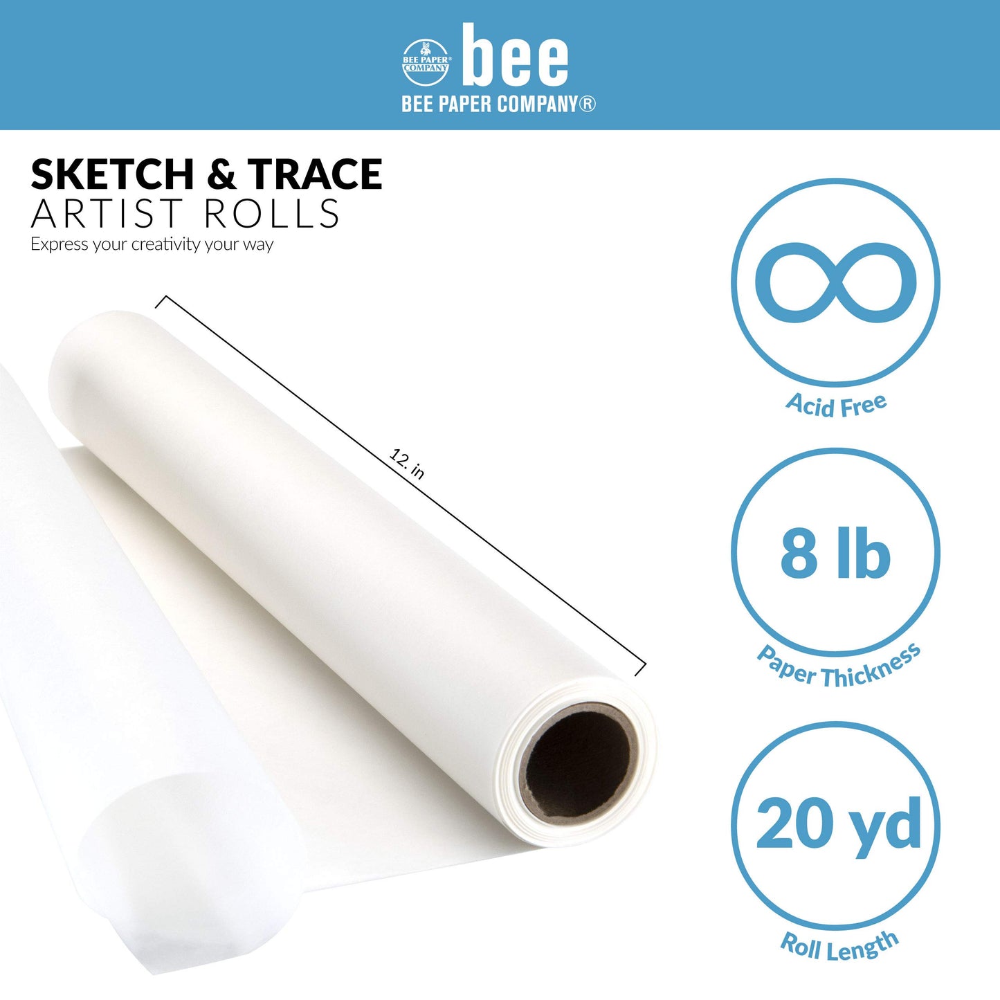 Bee Paper White Sketch and Trace Roll, 18-Inch by 20-Yards