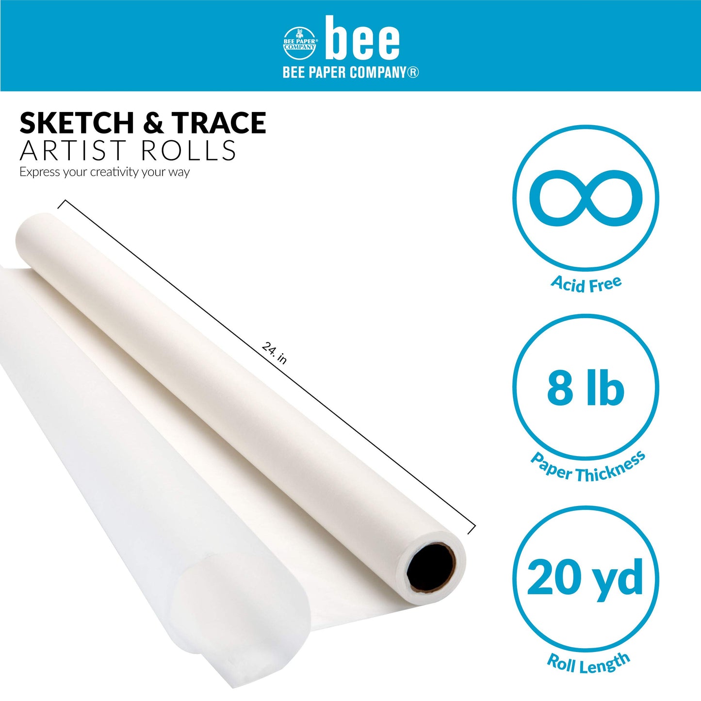 Bee Paper White Sketch and Trace Roll, 18-Inch by 20-Yards