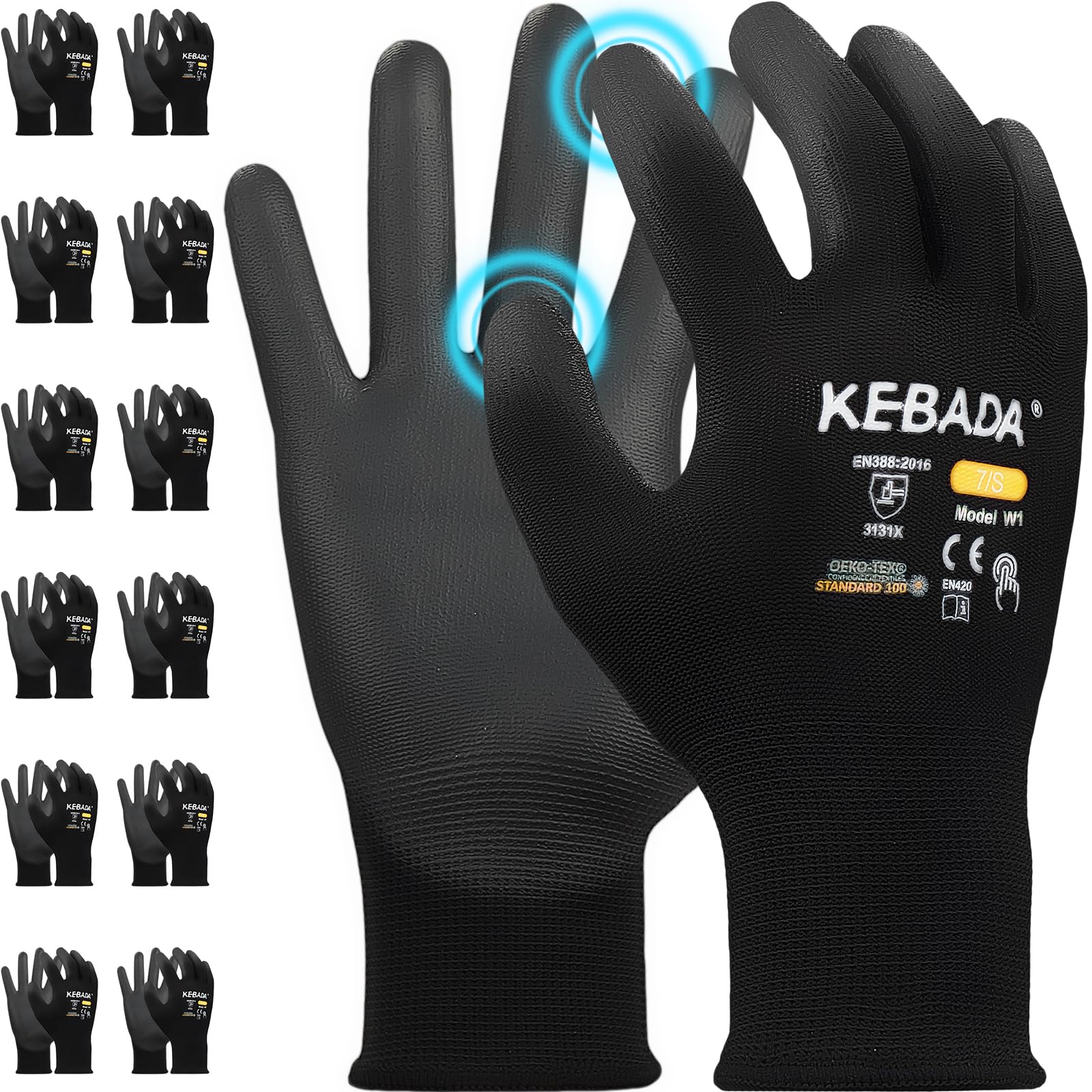 Kebada W1 Work Gloves for Men and Women, PU Coated Safety Gloves with Grip, Touchscreen, Ideal for Warehouse Package Handling, Construction, Gardening, Gray Large